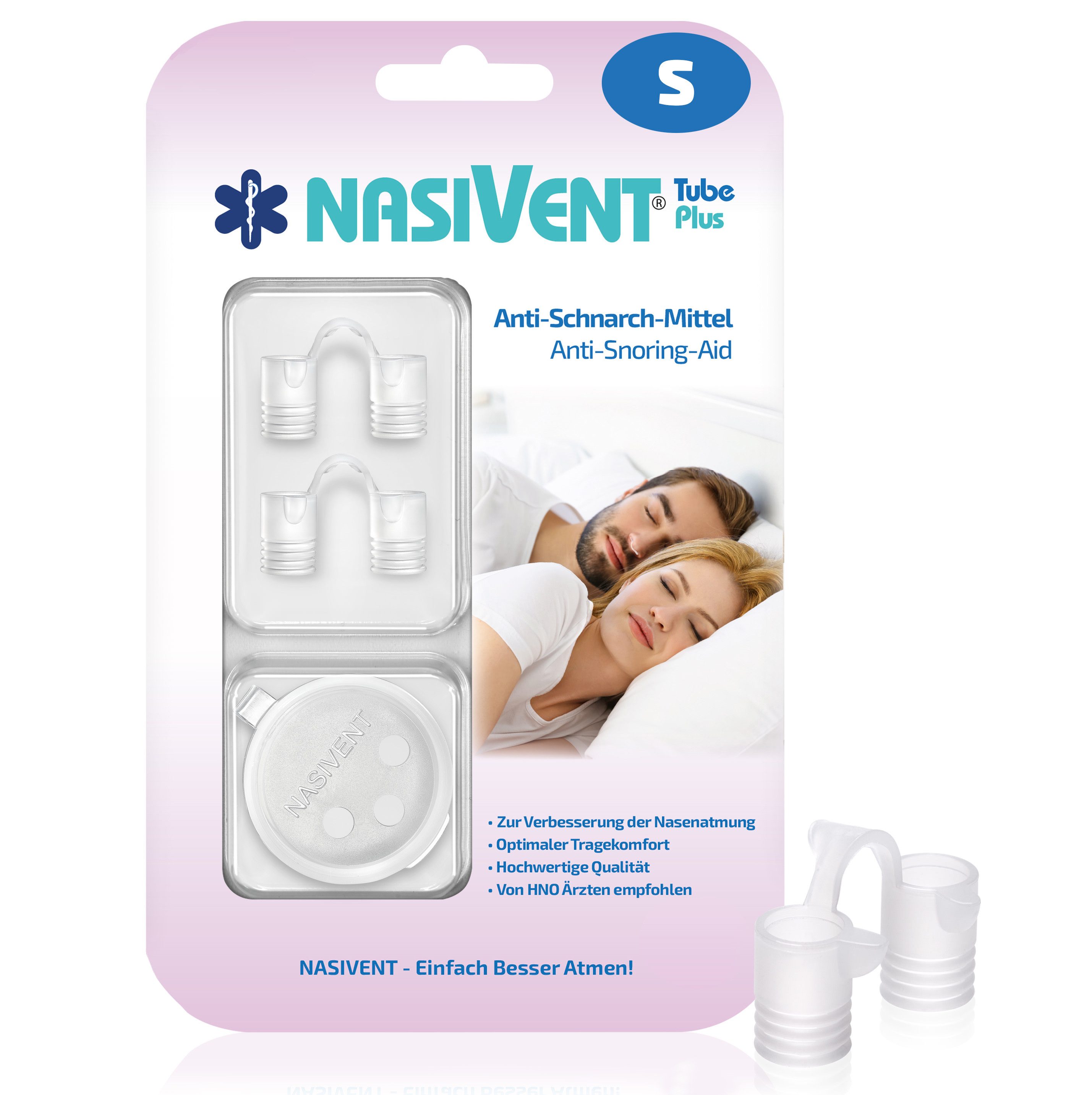 Nasivent Schnarchstopper NASIVENT Tube Plus - PREMIUM - Anti Schnarch Mittel, sanfte Schnarchtherapie und Atmenverbesserung