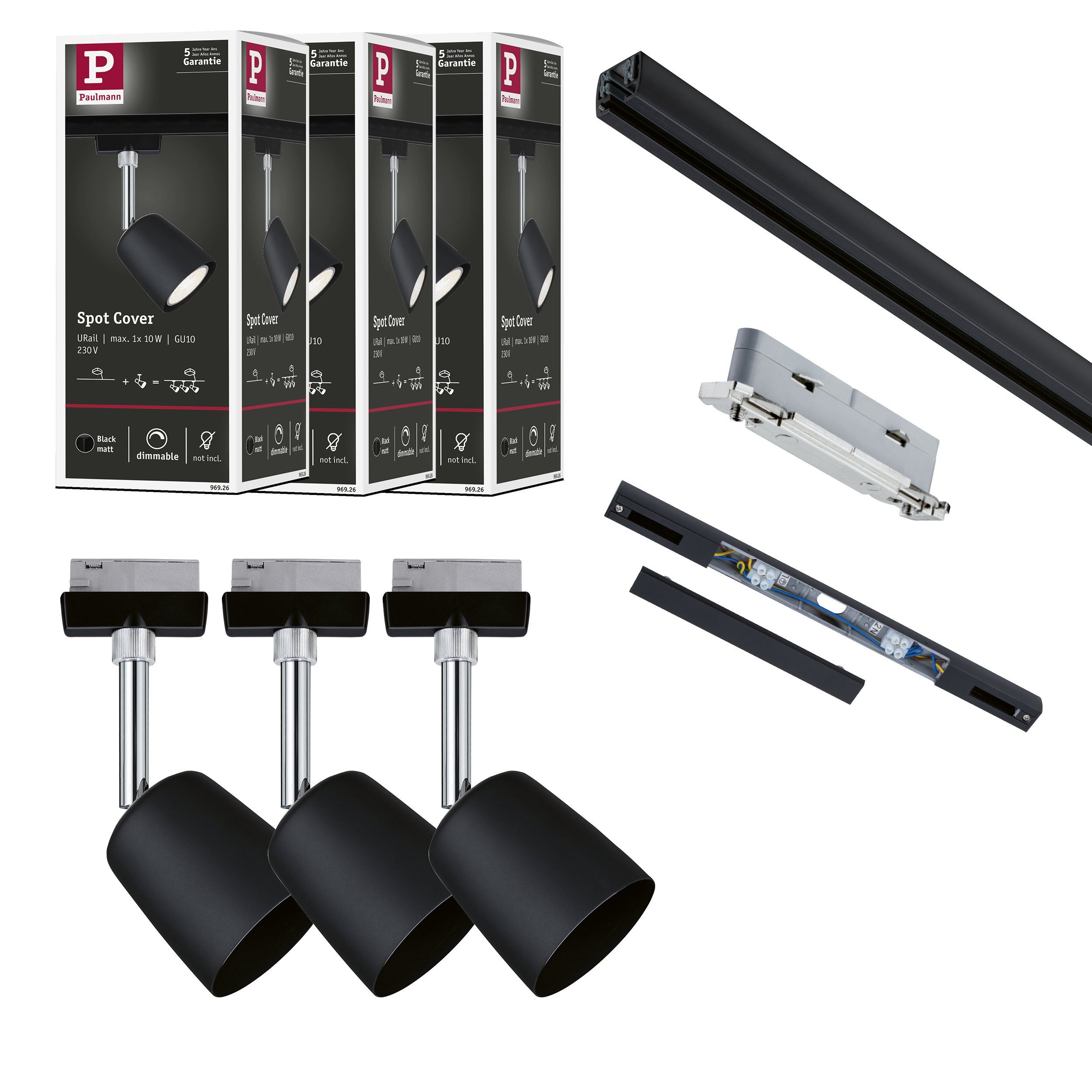Paulmann Schienensystem-Leuchten URail Schienenspot Cover Starterset GU10 max. 10W dimmbar 230V Schwarz