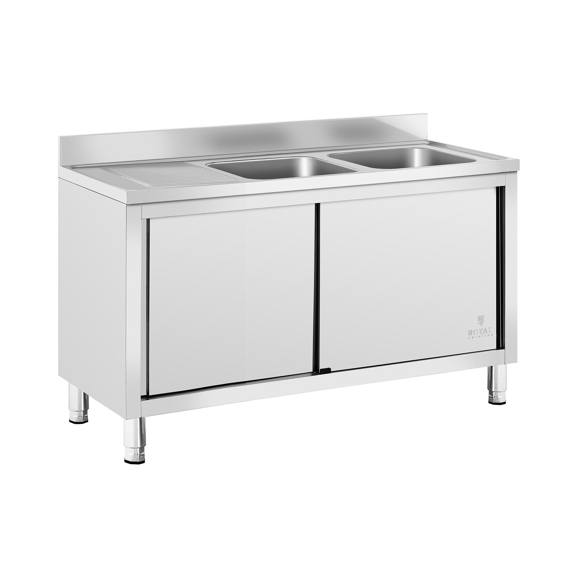Royal Catering Spülenschrank 140 x 70 x 95 cm Spülenunterschrank Edelstahl 2 Becken je 50x40x30 cm verschiedene Größen