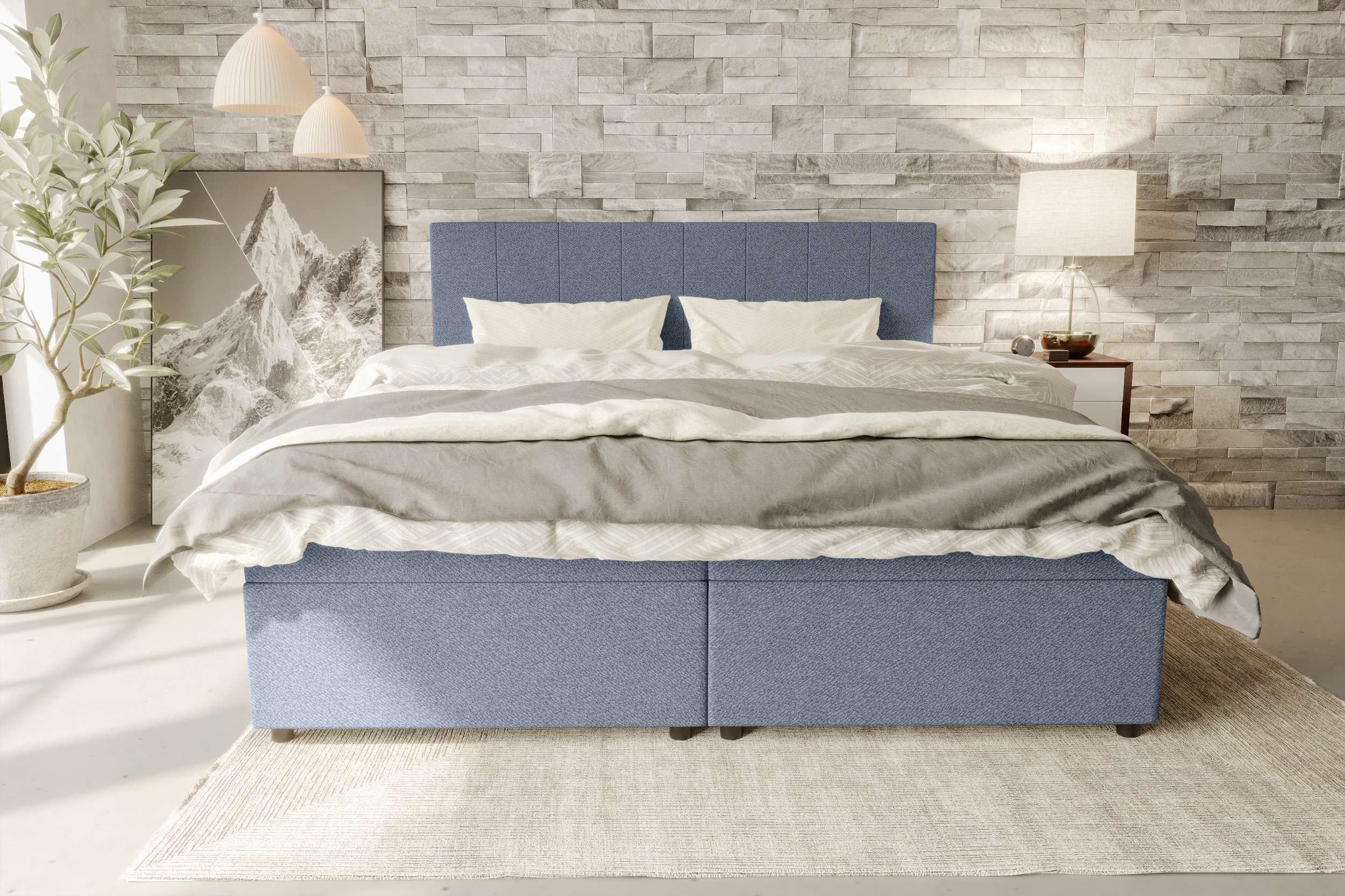 99rooms Boxspringbett Kira (Schlafzimmerbett, Bett), 140/160/180/200x200 cm, Strukturstoff NEVE, mit Topper, Frontauszüge