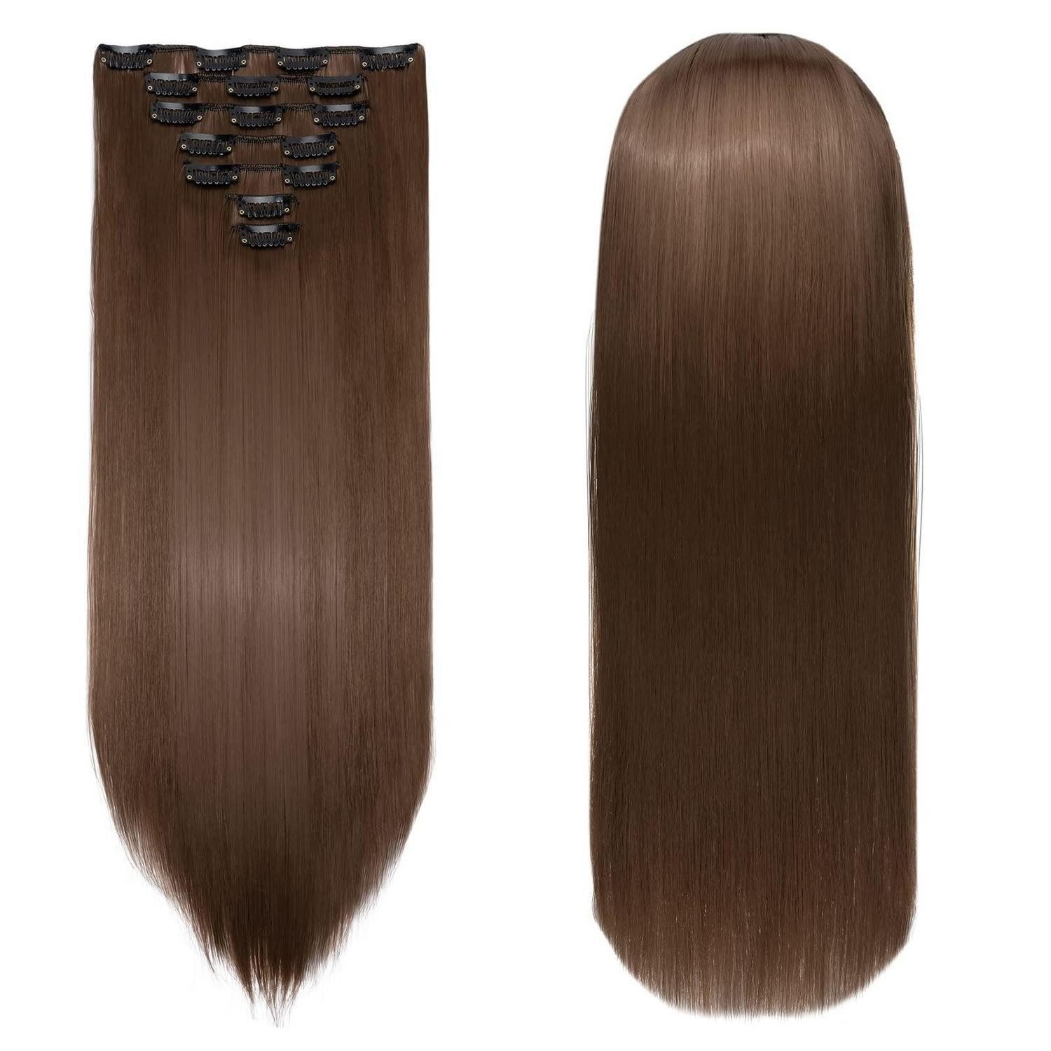 LuxusKollektion Echthaar-Extension Extensions Clip in Echthaar 60cm Glatt Goldbraun 70 cm Goldbraun