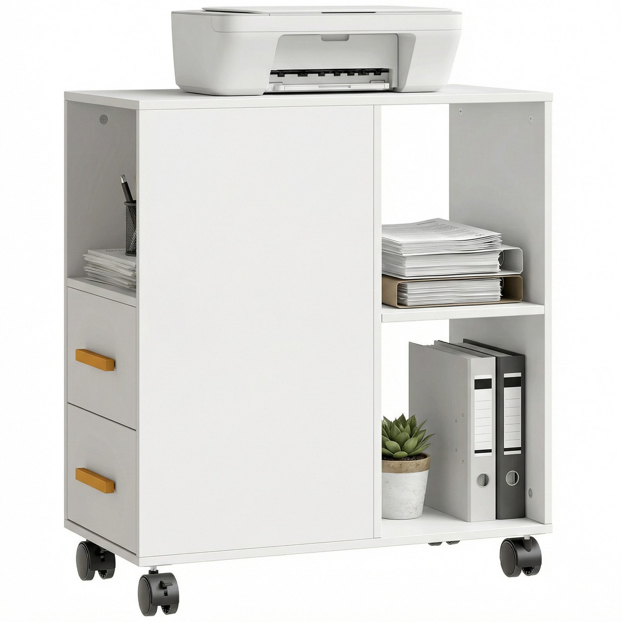 HOMCOM Aktenschrank Druckerständer Druckertisch Schreibtisch Organizer für Drucker (Set, 1-St., Druckerwagen) Mit Rollen und verstellbarem Regalboden