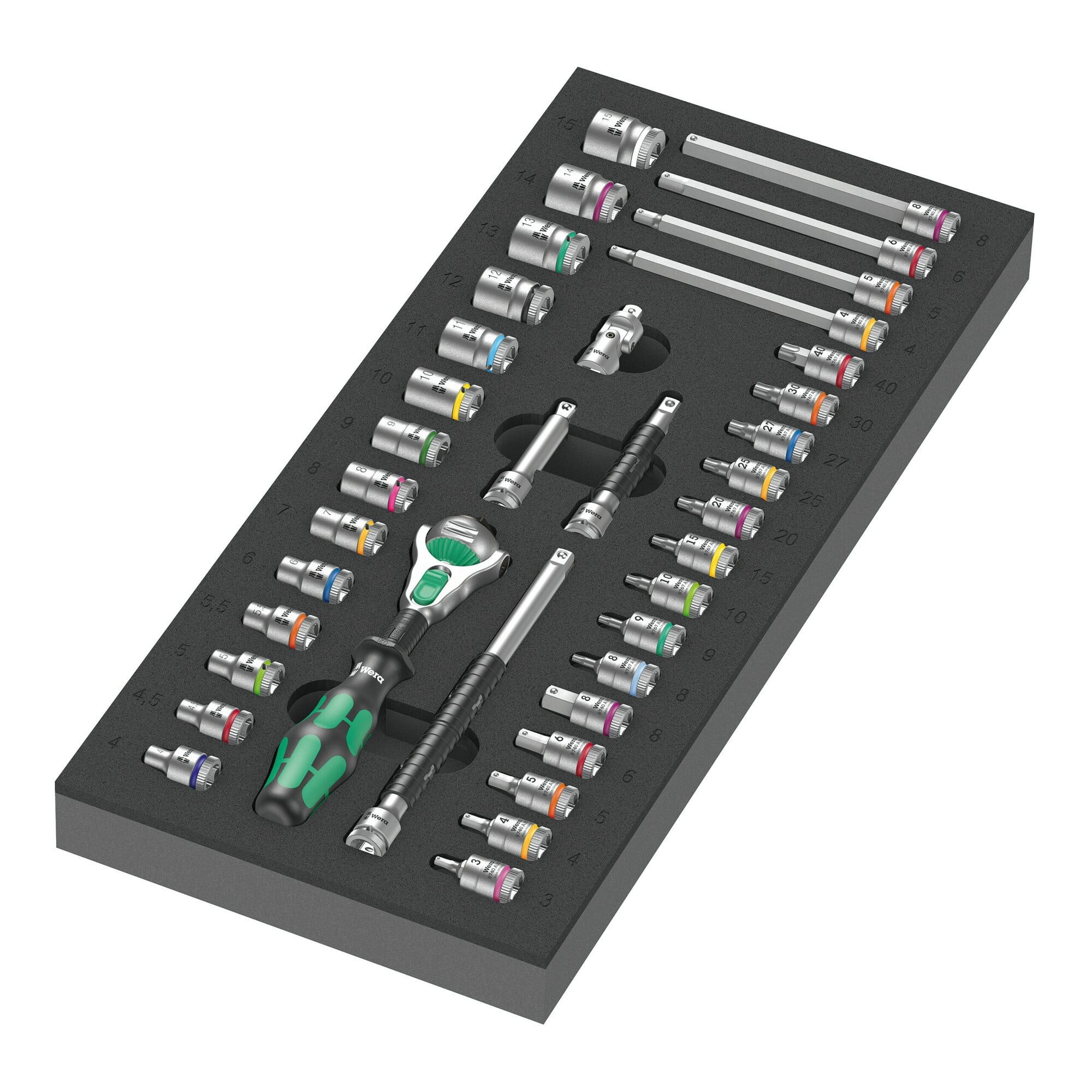 Wera Steckschlüssel Wera 9720 Schaumstoffeinlage 8000 A Zyklop Knarre 1/4" Set 1, 37-teili