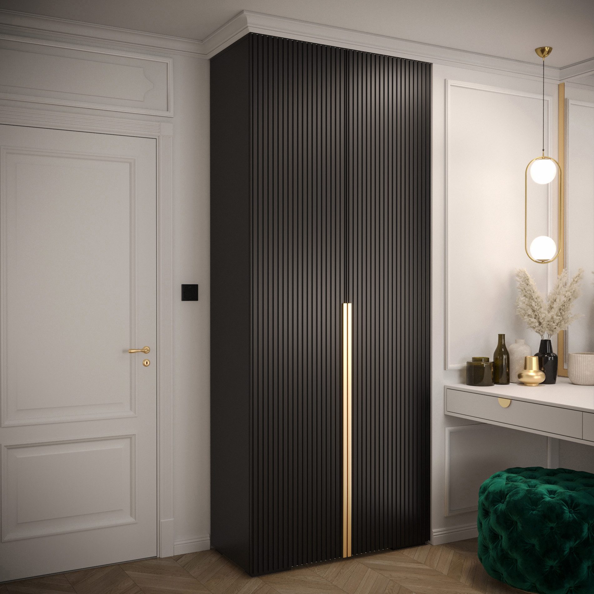 ABIKS MÖBEL Drehtürenschrank MANHATTAN RYFEL 9 Schlafzimmerschrank mit Kleiderstange und Regalen