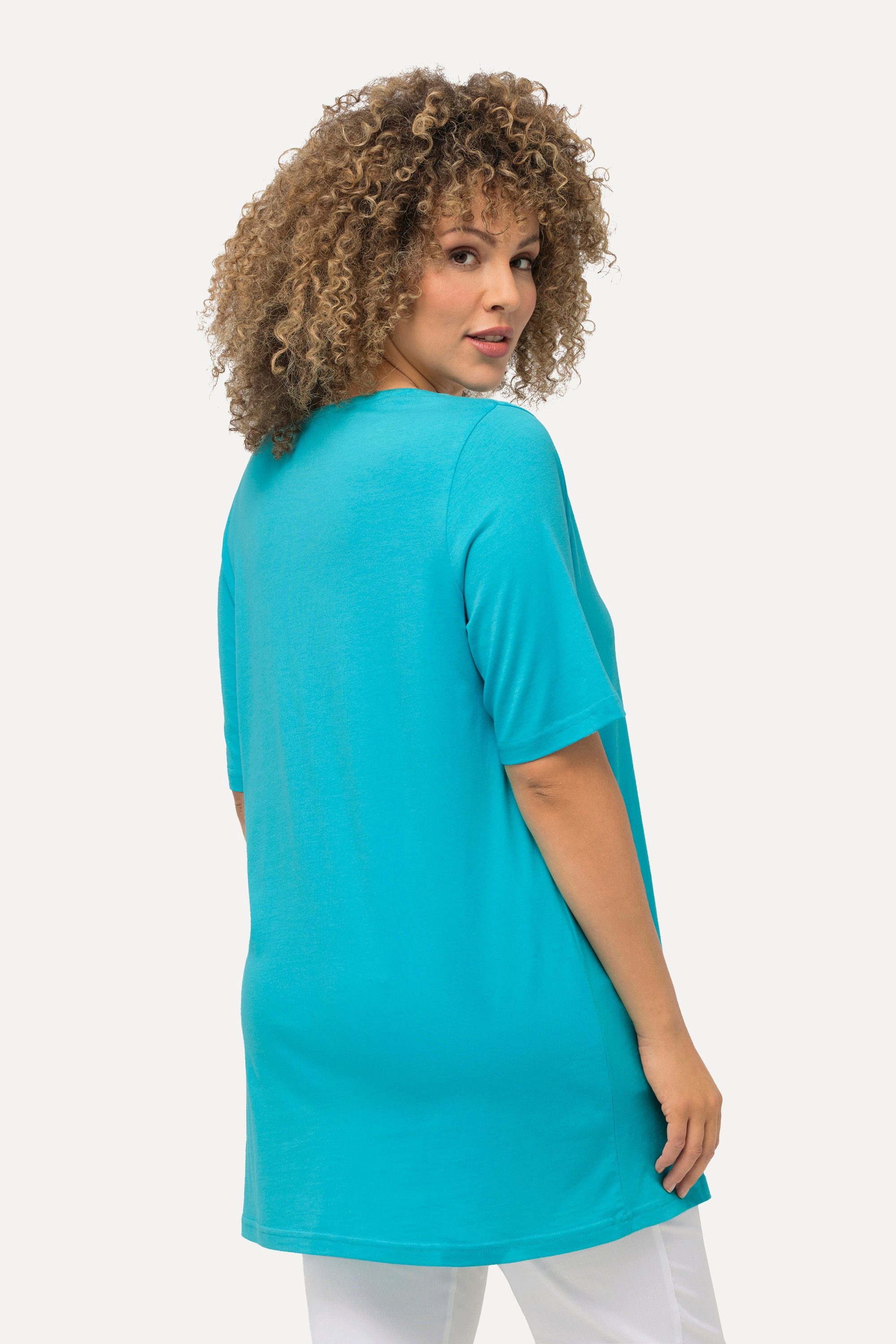 Ulla Popken T-Shirt T-Shirt Zierfalten A-Linie Rundhals Halbarm Modal