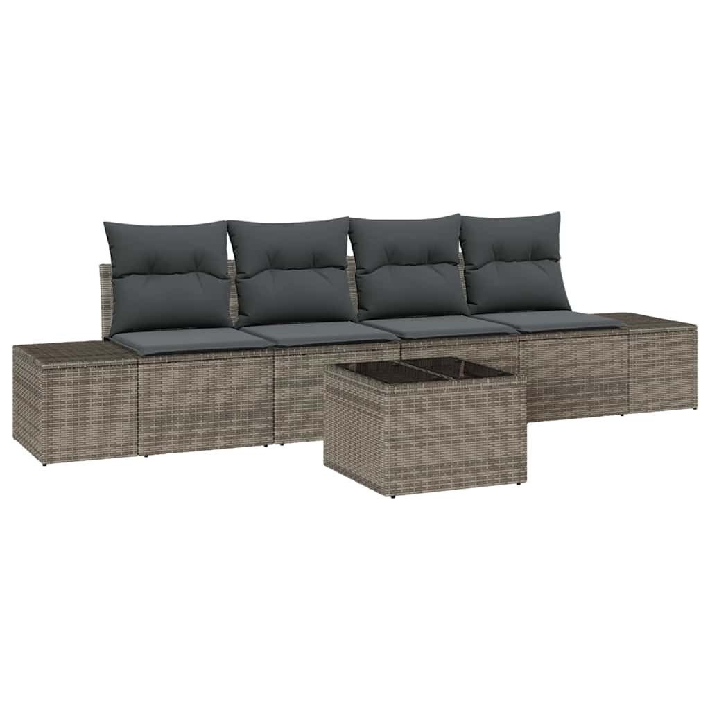 vidaXL Loungesofa Sofa Set mit Kissen mit Kissen 5 pcs Grau Poly Rattan, 5 Teile