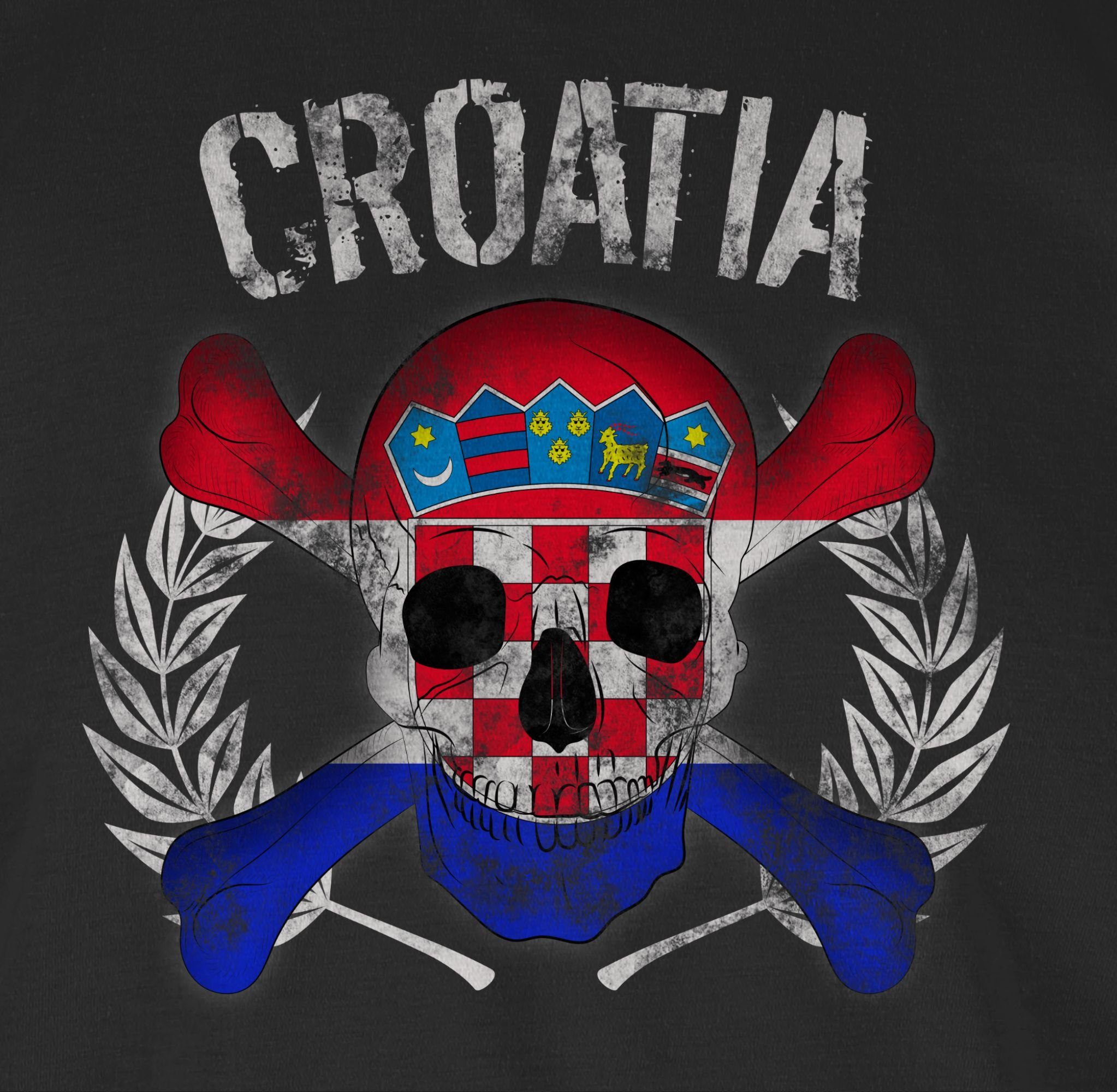 WM Kroatien EM Schwarz Totenkopf 1 2024 Shirtracer Fussball Croatia T-Shirt