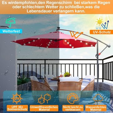 Randaco Sonnenschirm Sonnenschirm 300/350cm LED Solar Handkurbel Gartenschirm Strandschirm, Aluminium/Polyester