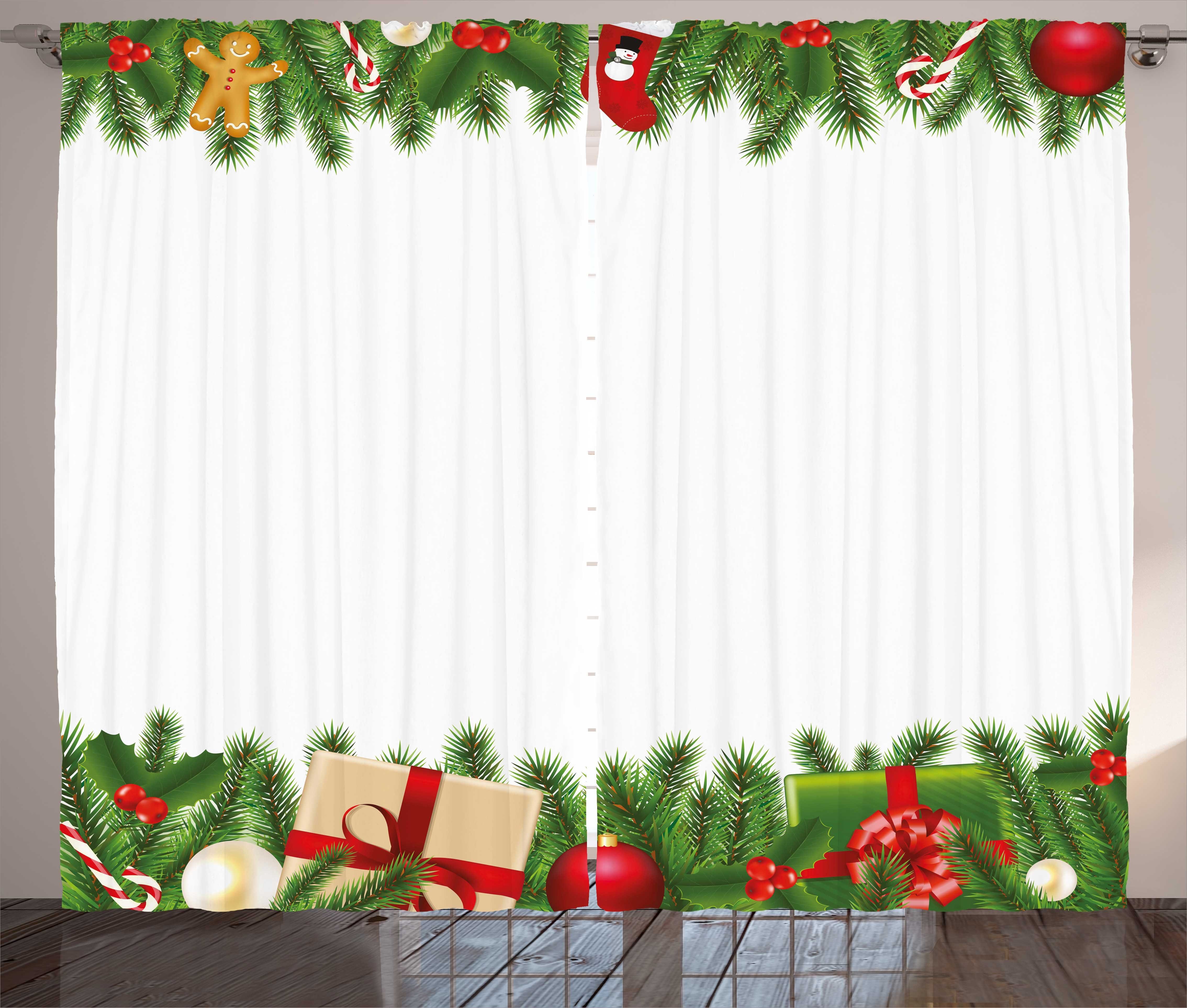 Gardine Schlafzimmer Kräuselband Vorhang mit Schlaufen und Haken, Abakuhaus, Weihnachten Klassische Baum Garland