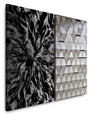 Sinus Art Leinwandbild 2 Bilder je 60x90cm Abstrakt Struktur Schwarz Weiß Grau Modern Technisch Büro