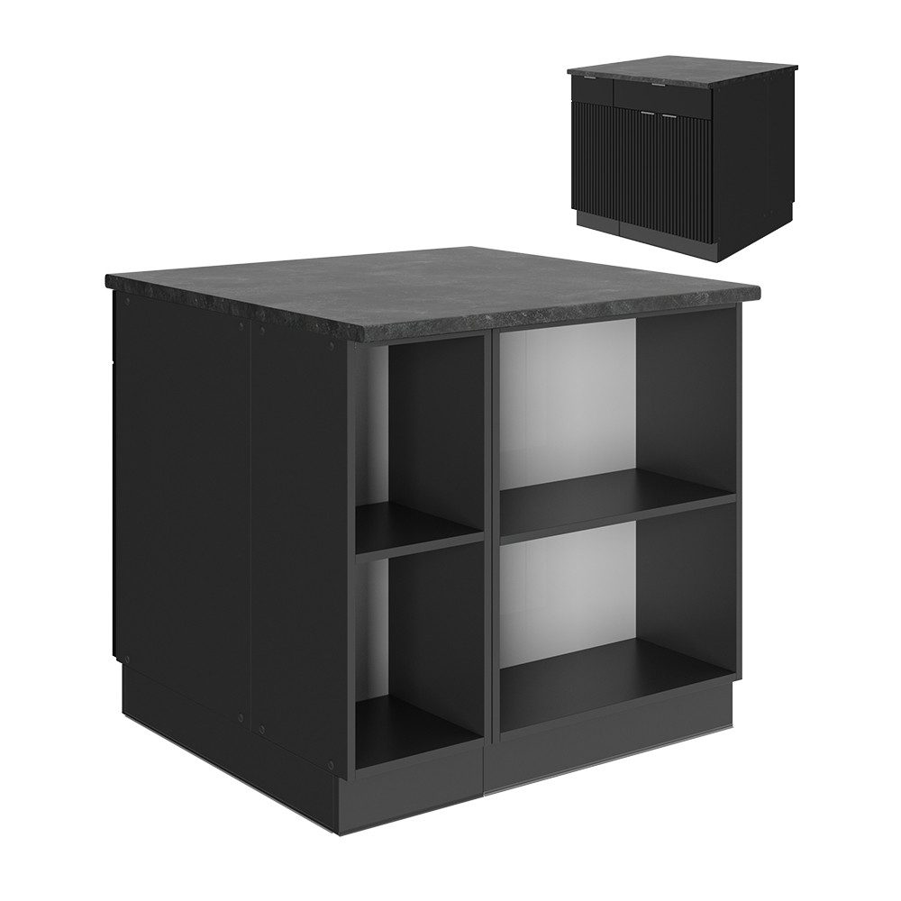 Unterschrank Fame-Line, Schwarz gestreift/Anthrazit, 90 cm mit Schublade, ohne A...