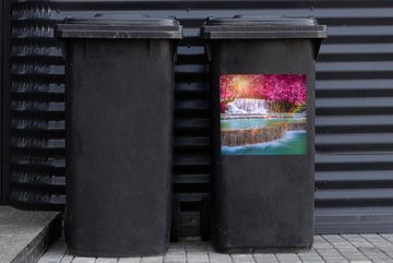 MuchoWow Wandsticker Wasserfall - Regenbogen - Bäume - Rosa - Natur (1 St), Mülleimer-aufkleber, Mülltonne, Sticker, Container, Abfalbehälter