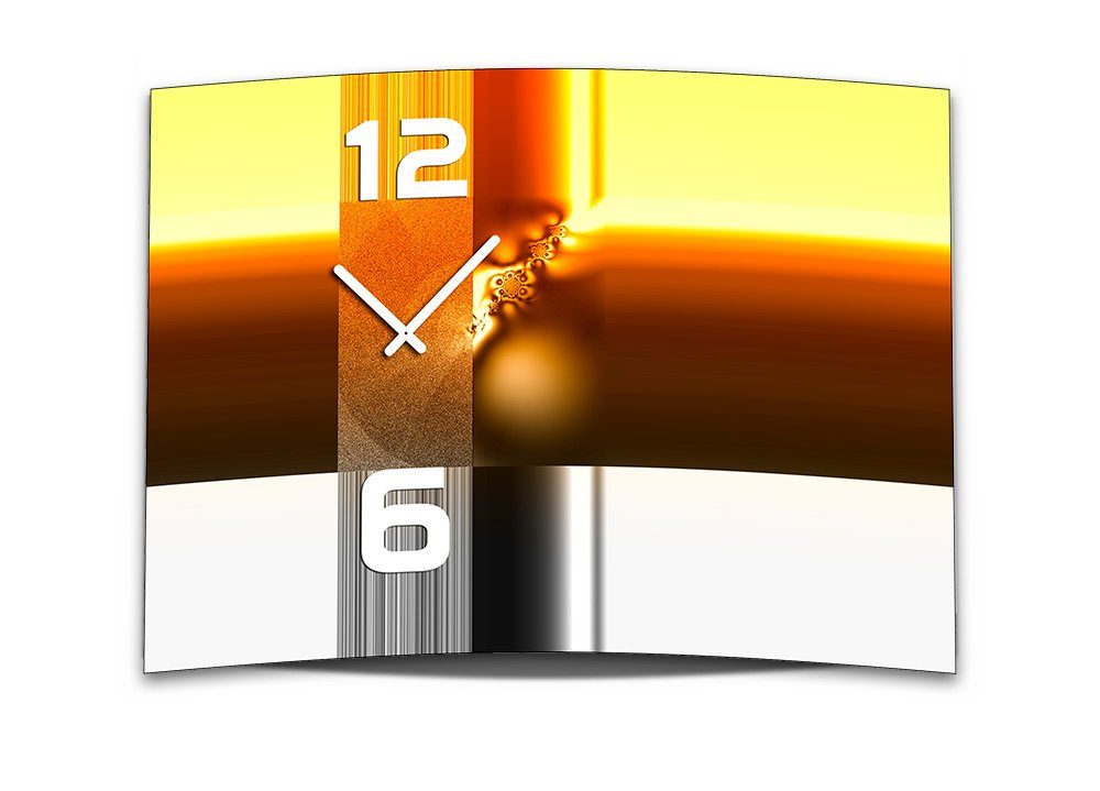 dixtime Wanduhr Wanduhr XXL 3D Optik Dixtime abstrakt orange weiß 50x70 cm leises (Einzigartige 3D-Optik aus 4mm Alu-Dibond)