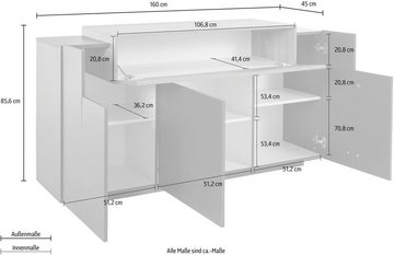 möbelando Sideboard Corona (BxHxT: 160x85,5x45 cm), in anthrazit matt/Oak mit 3 Türen und 3 Einlegeböden