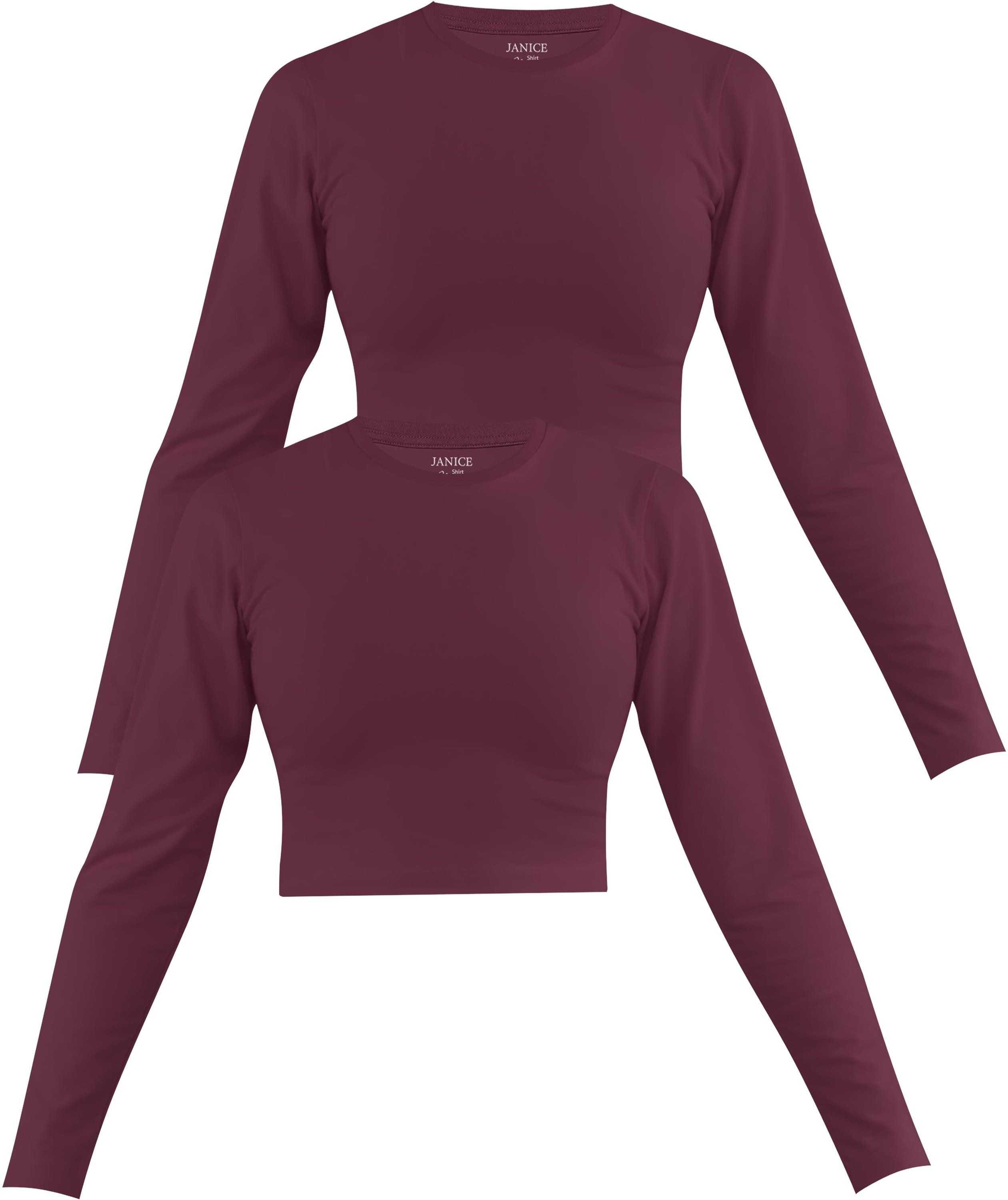 Janice Langarmshirt 2 x Damen crop Langarmshirt hochgeschlossen Noia Figurbetonter kurzer Pullover aus Baumwolle