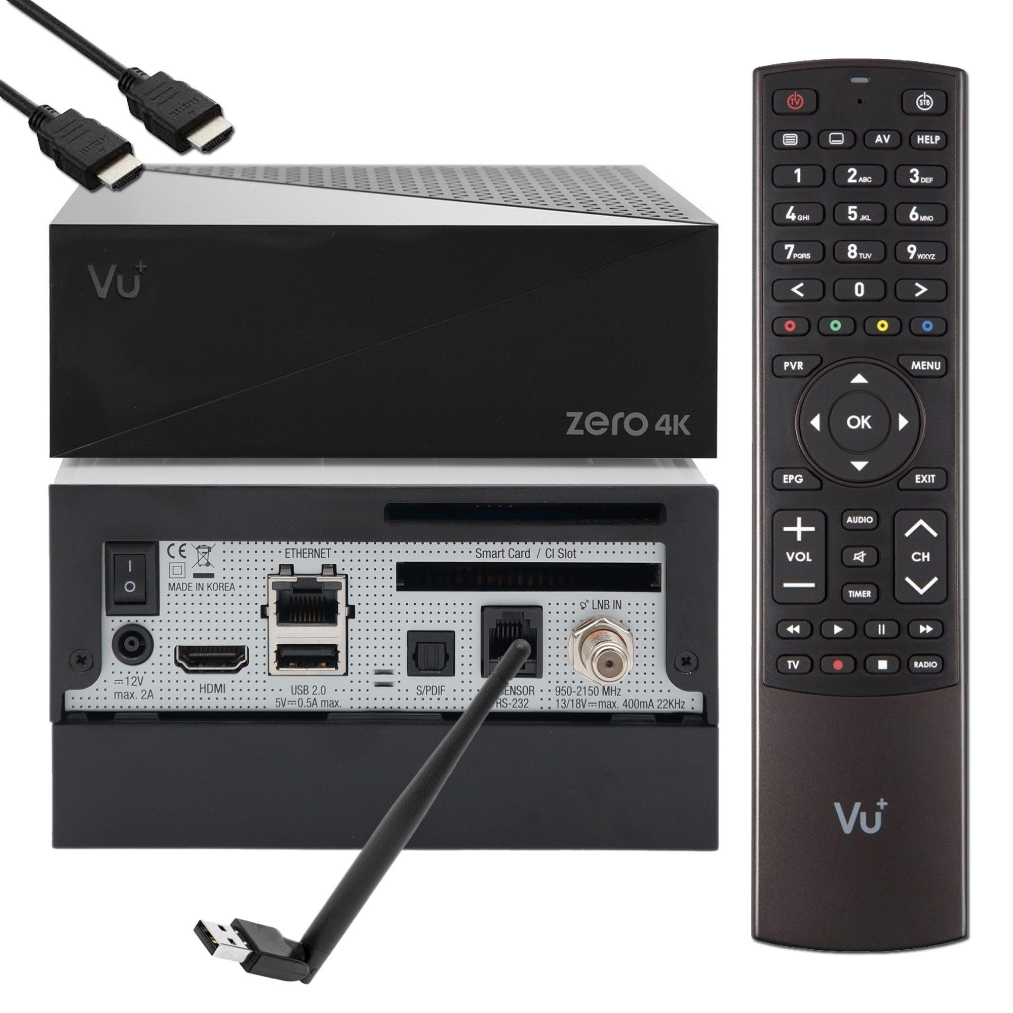 VU+ Zero 4K 1x DVB-S2X Linux UHD Receiver + 2TB HDD + 150 MBits Wifi Stick SAT-Receiver