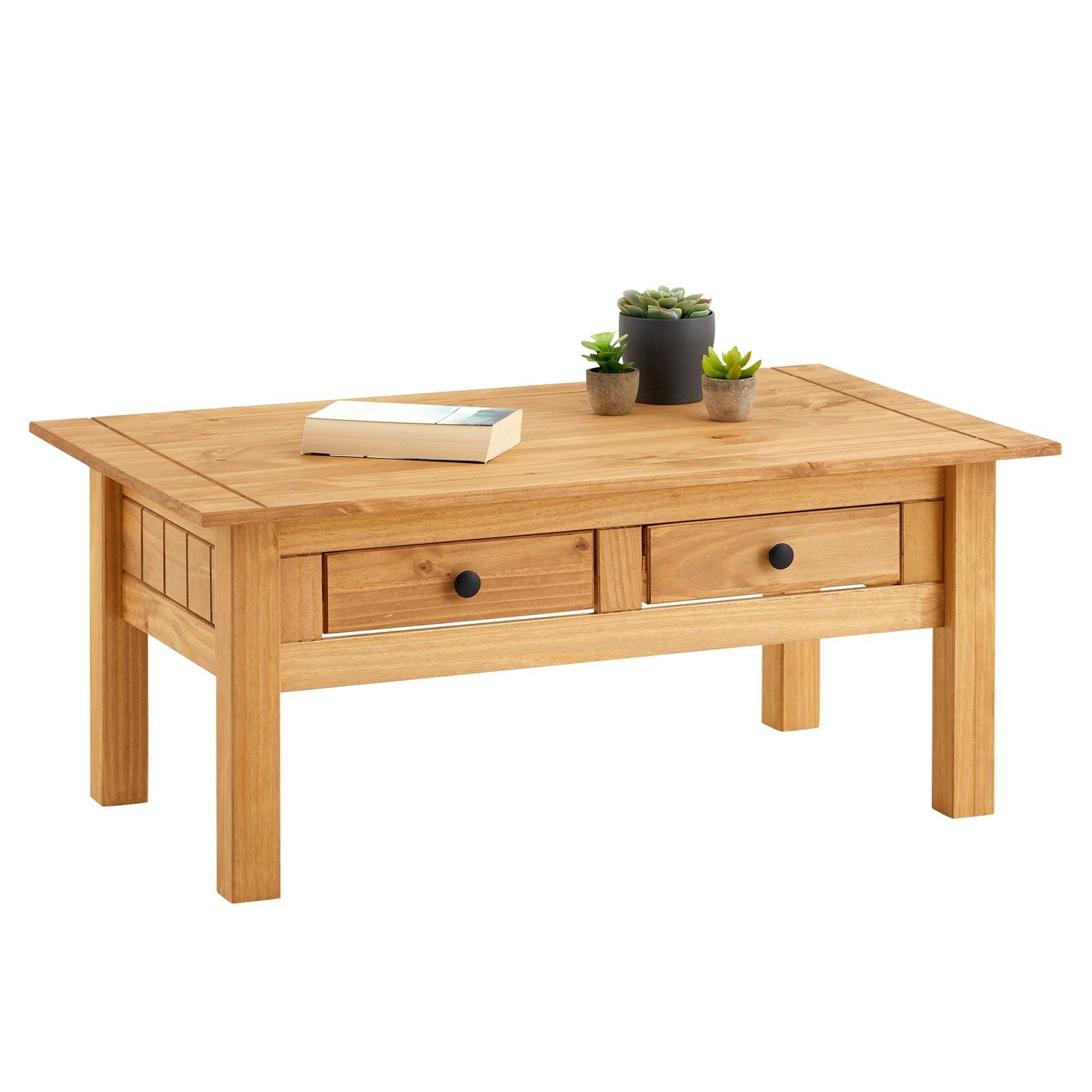 IDIMEX Couchtisch CANCUN, Wohnzimmertisch aus Kiefer Massivholz mit 2 Schub günstig online kaufen