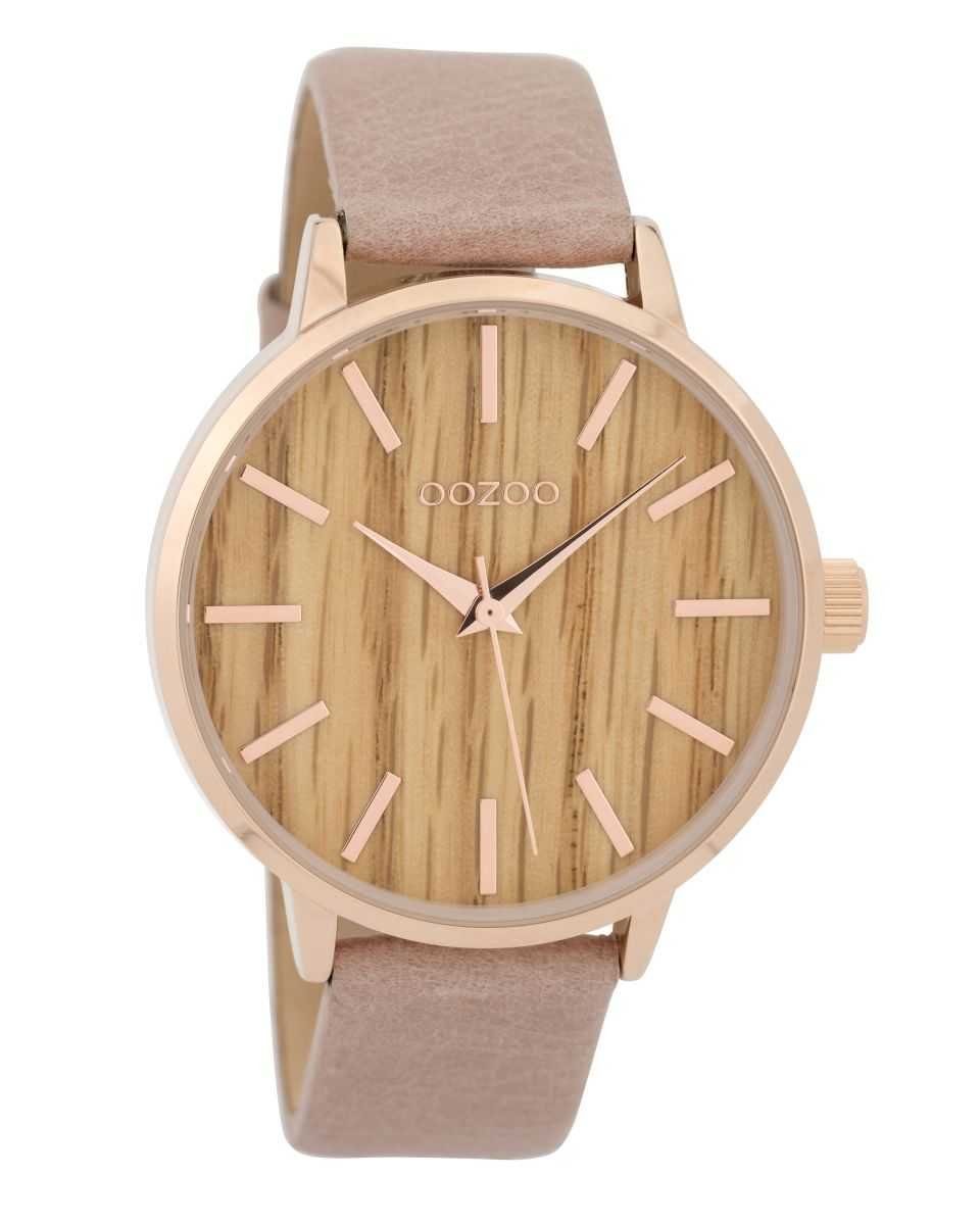 OOZOO Quarzuhr Damenuhr C9251 Holz-Zifferblatt Ahorn Lederband 42 mm