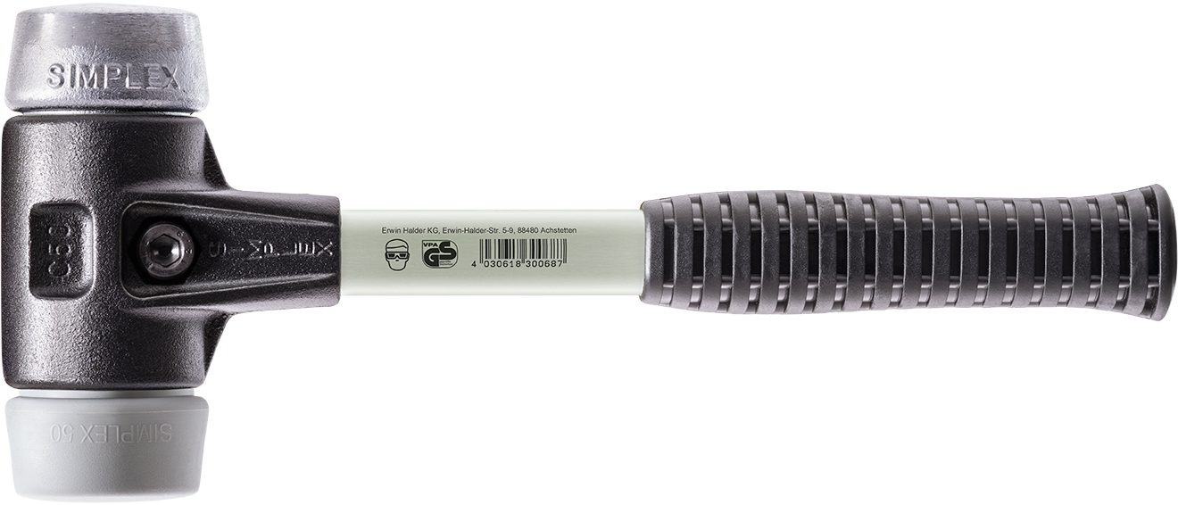 Halder KG Hammer SIMPLEX-Schonhämmer, mit verstärktem Stahlgussgehäuse und Fiberglasstiel Ø=50 mm 3739.050
