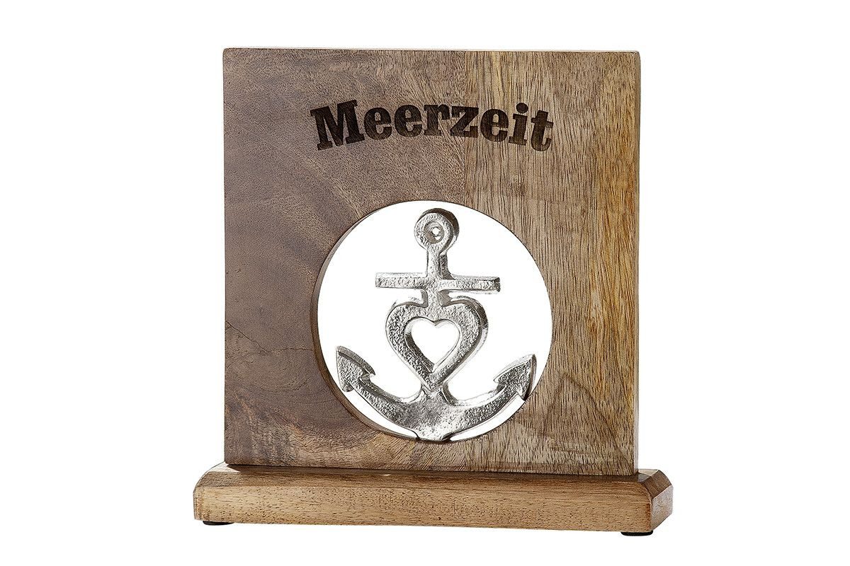 GILDE Dekoobjekt Holz Standrelief "Meerzeit" aus Mangoholz, Anker aus Aluminium