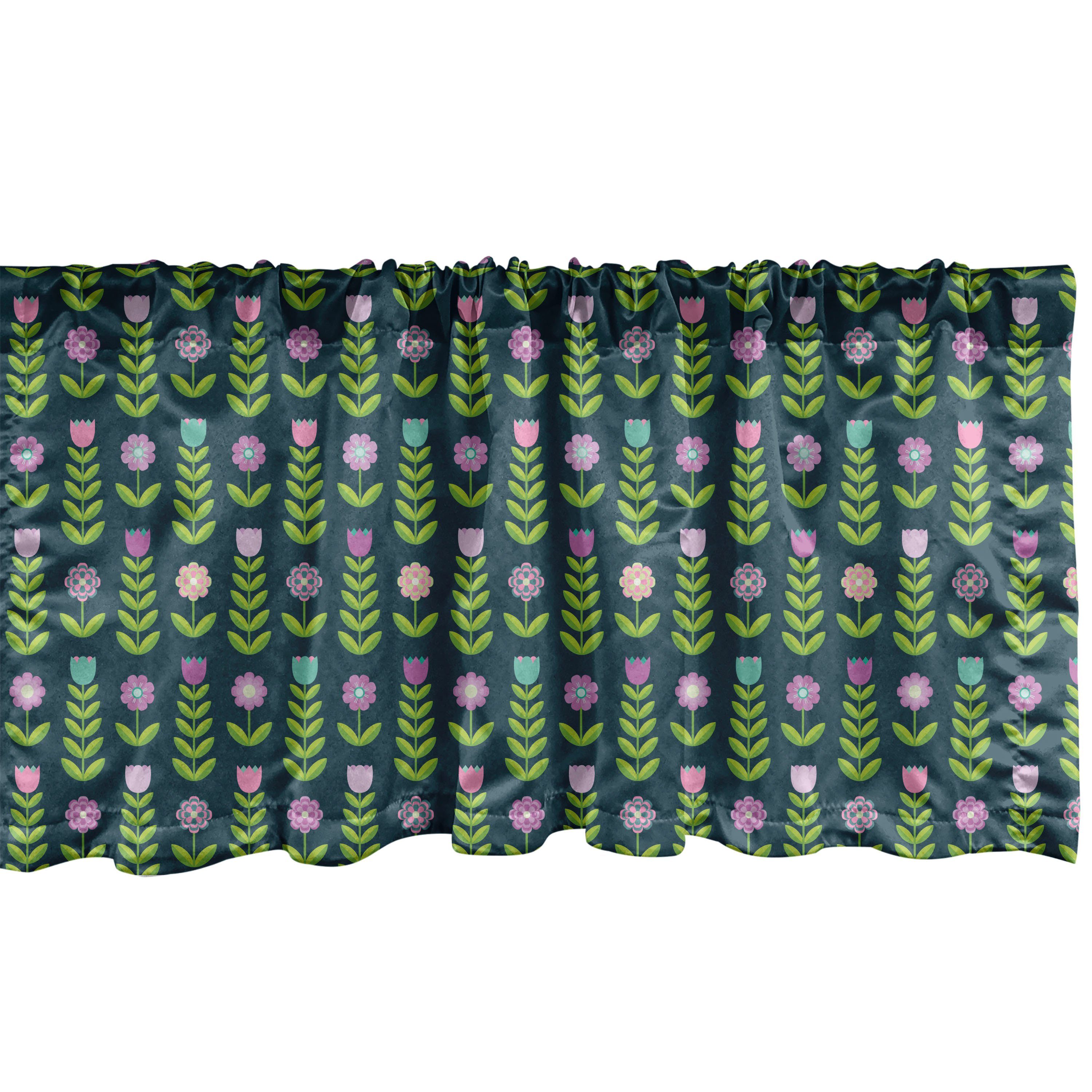 Scheibengardine Vorhang Volant für Küche Schlafzimmer Dekor mit Stangentasche, Abakuhaus, Microfaser, Blumen Grafische Geometrische Blumen