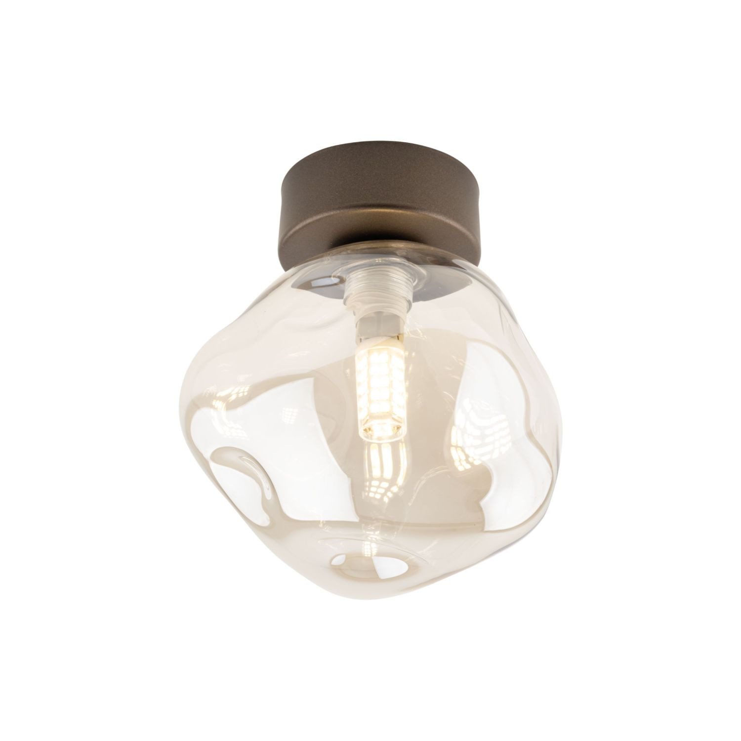 Licht-Erlebnisse Deckenleuchte UMERA, ohne Leuchtmittel, Rauchglas Metall Braun Cognac G9 rund Modern