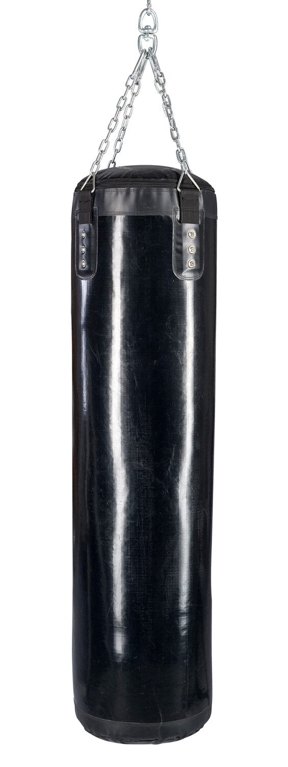 BAY-Sports Boxsack 160 cm ungefüllt Sandsack Vinyl mit Kettenaufhängung und Drehkopf, leer, ohne Füllung 160 cm x 35 cm, besonders reißfestem schweren Vinyl
