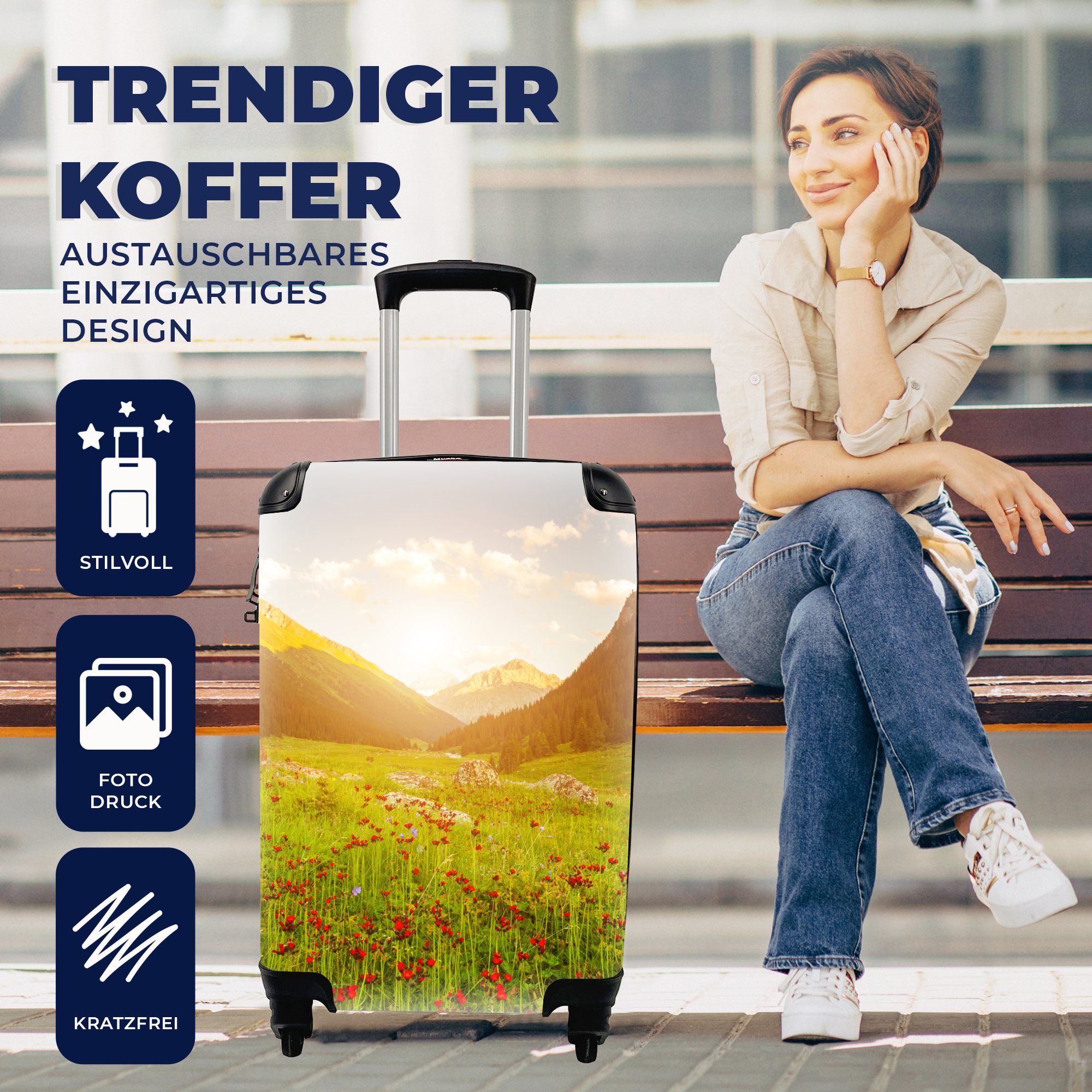 - Trolley, Reisekoffer - Ferien, mit 4 Handgepäck für Sonne, Blumen Reisetasche MuchoWow Berg Handgepäckkoffer rollen, Rollen,
