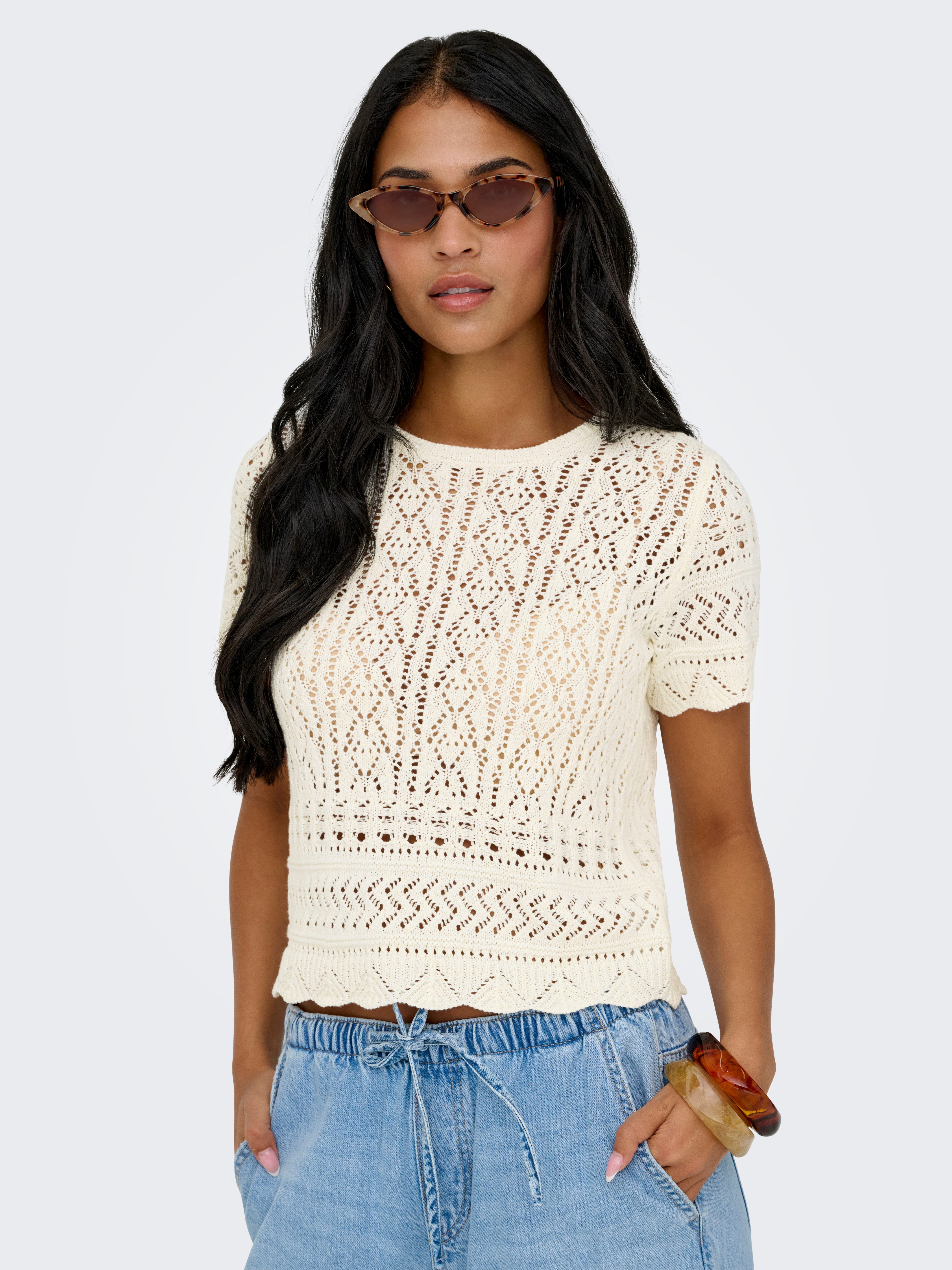 ONLY Kurzarmpullover ONLELKE LIFE SS STRUCTUR O-NECK KNT NOOS