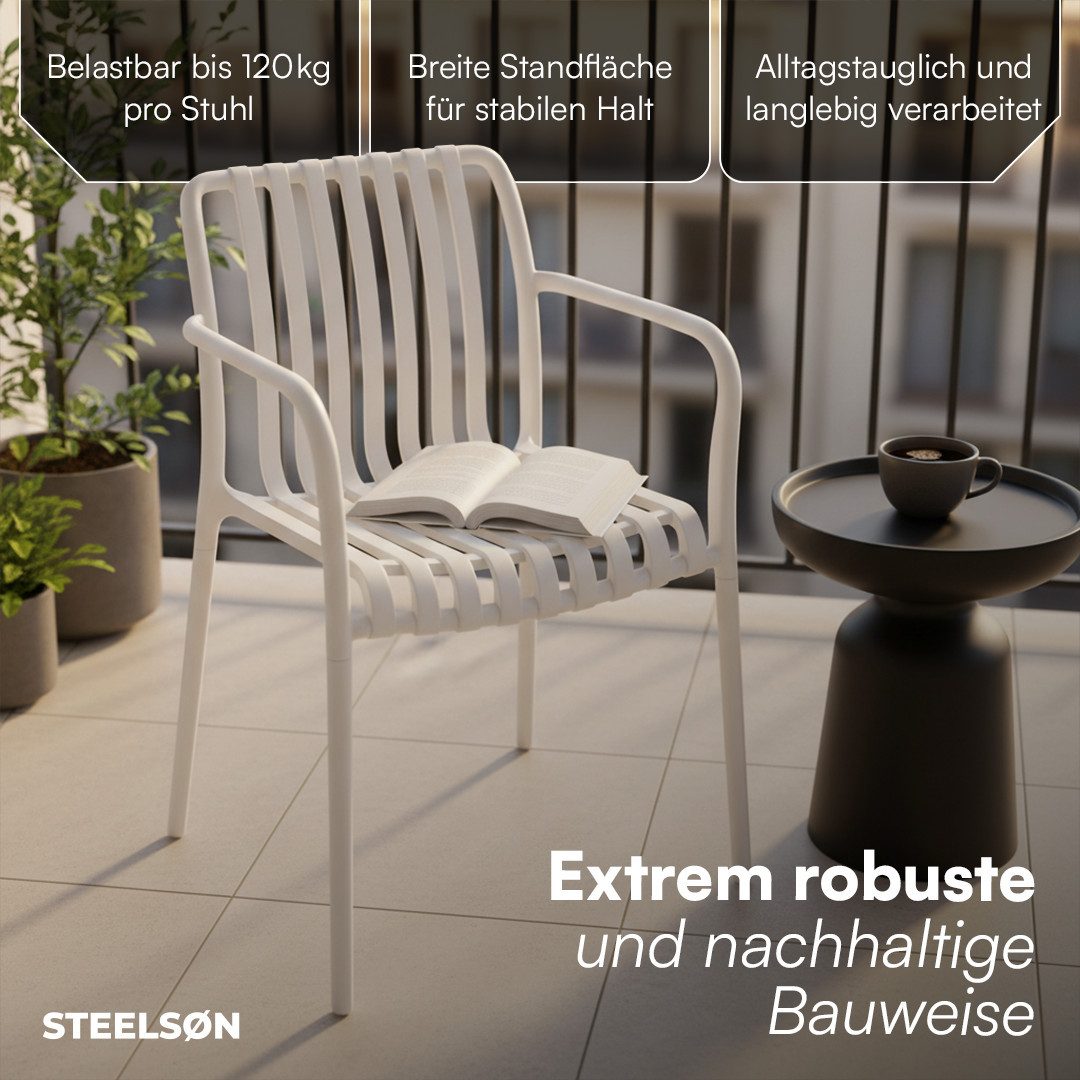STEELSØN Gartenstuhl Pincoya wetterfest und UV-beständig (weiß, 2er Set), stapelbarer Balkonstuhl Kunststoff, verfügbar als 2er/4er/6er Set