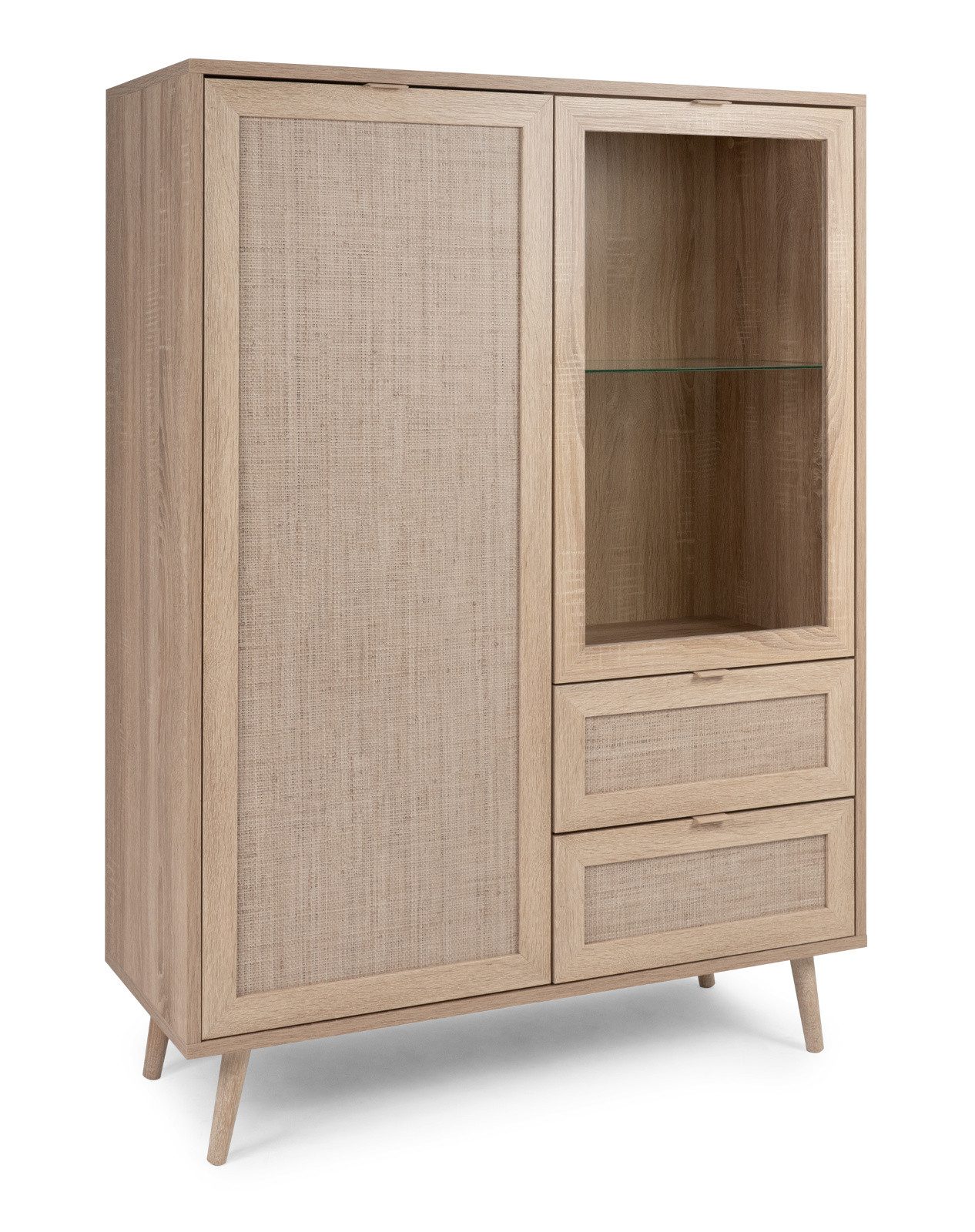 Furn.Design Highboard Niran (in Eiche Sonoma mit Bast - Dekor, Kommode 102 x 139 cm), Scandi Design