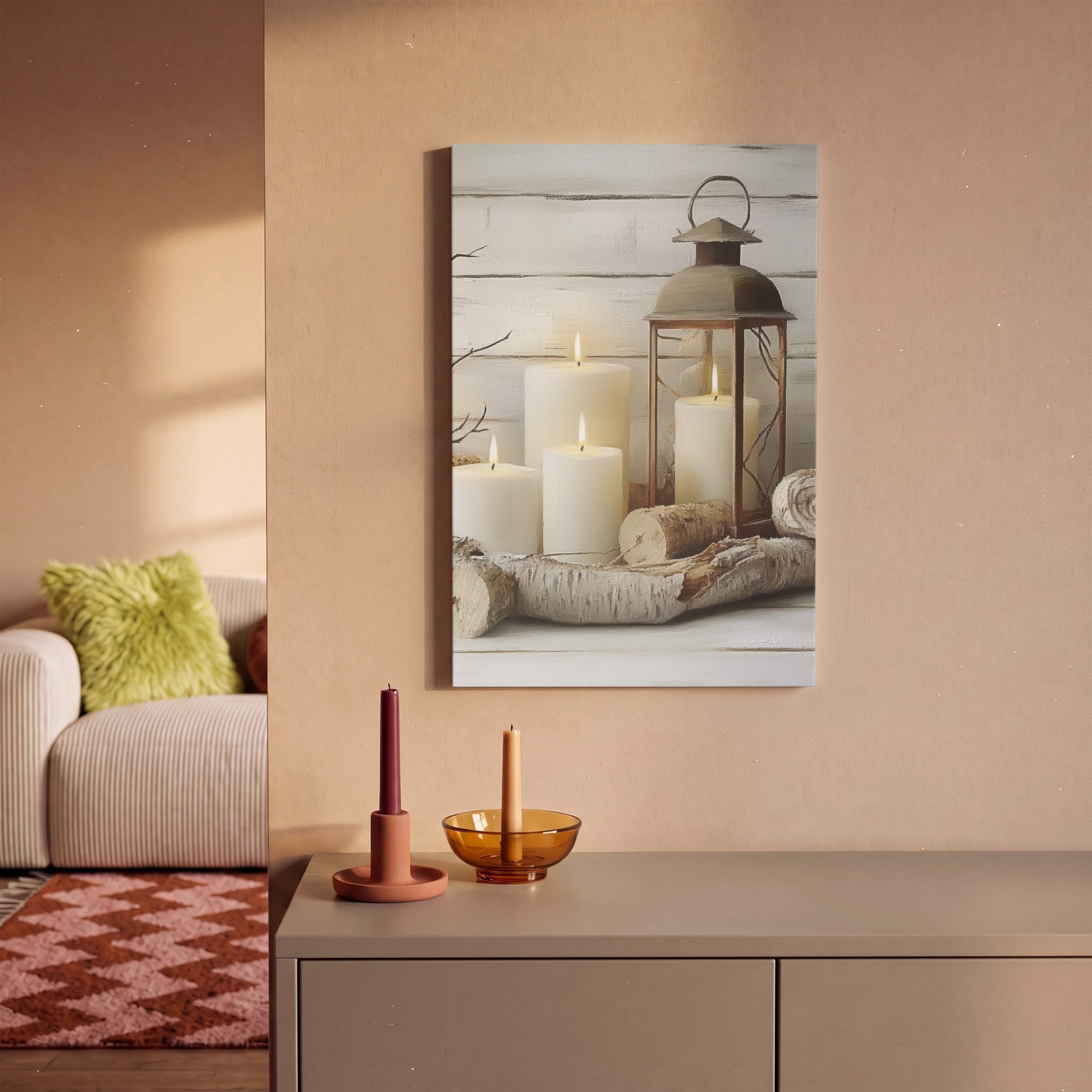 OneMillionCanvasses® Leinwandbild Stilleben - Weiß - Kerzen - Rustikal - Natur, Fotodruck (1 St), Leinwand Bilder Klein, Wand Dekoration Aesthetic 30x20 cm – Bild 2 von 5