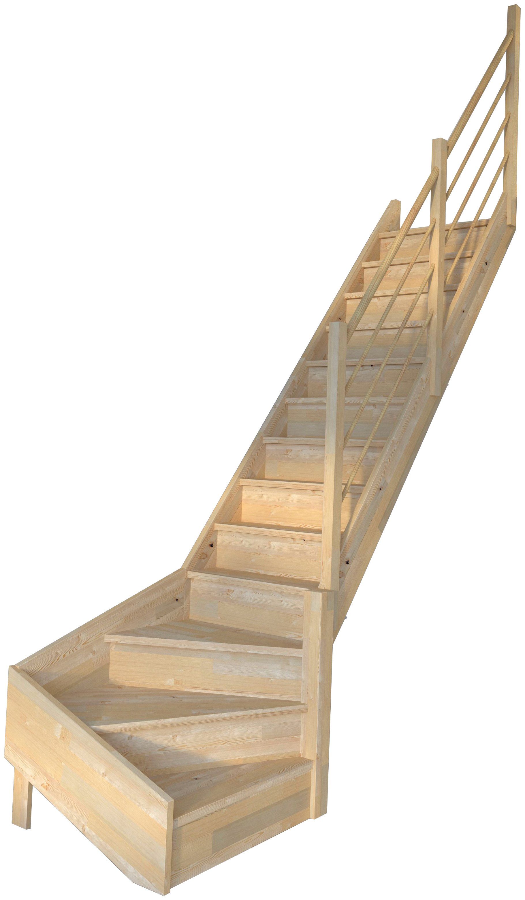 Starwood Raumspartreppe Geschosshöhen Durchgehende 300 Stufen Massivholz Rechts, gewendelt Geländer, geschlossen, Wangenteile bis Korfu, cm, für Design Holz-Holz