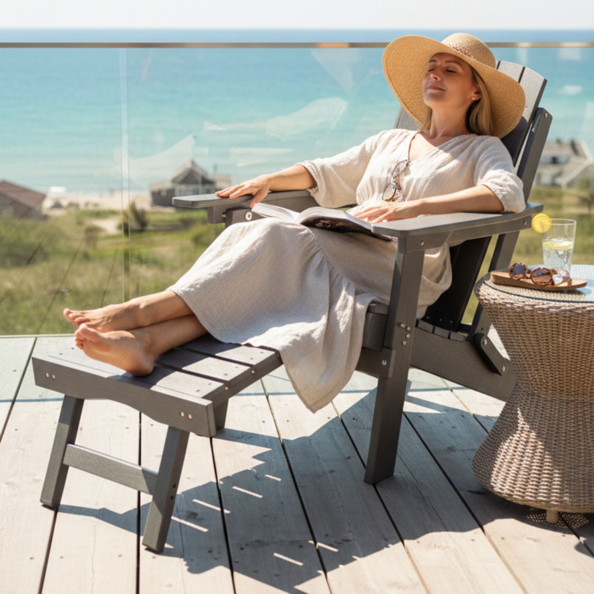 osoltus Gartenlounge-Sessel osoltus Canadian Deck Chair Adirondack Stuhl incl. Fußhocker HDPE Grau