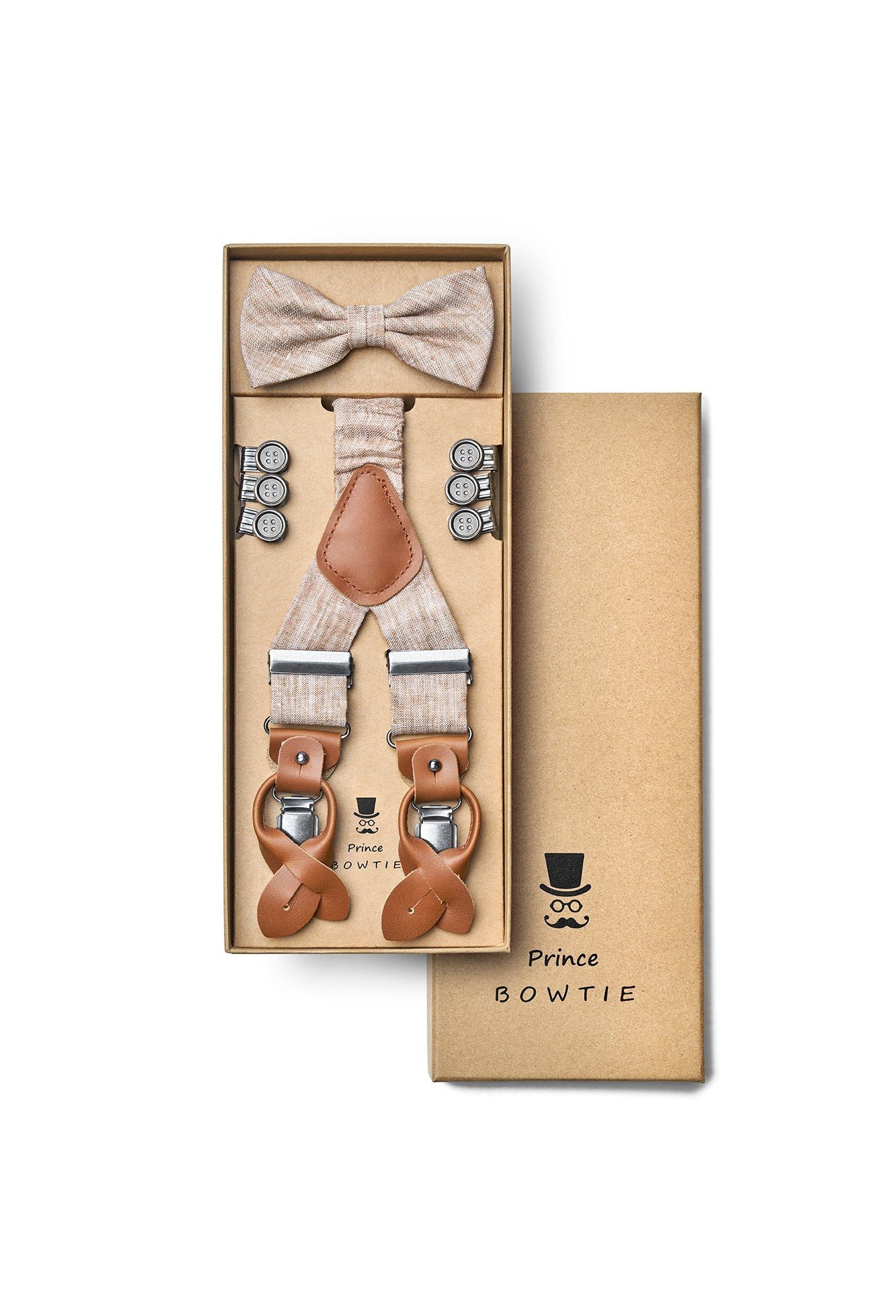 Prince Bowtie Hosenträger Hosenträger Set im sportiven Leinenlook