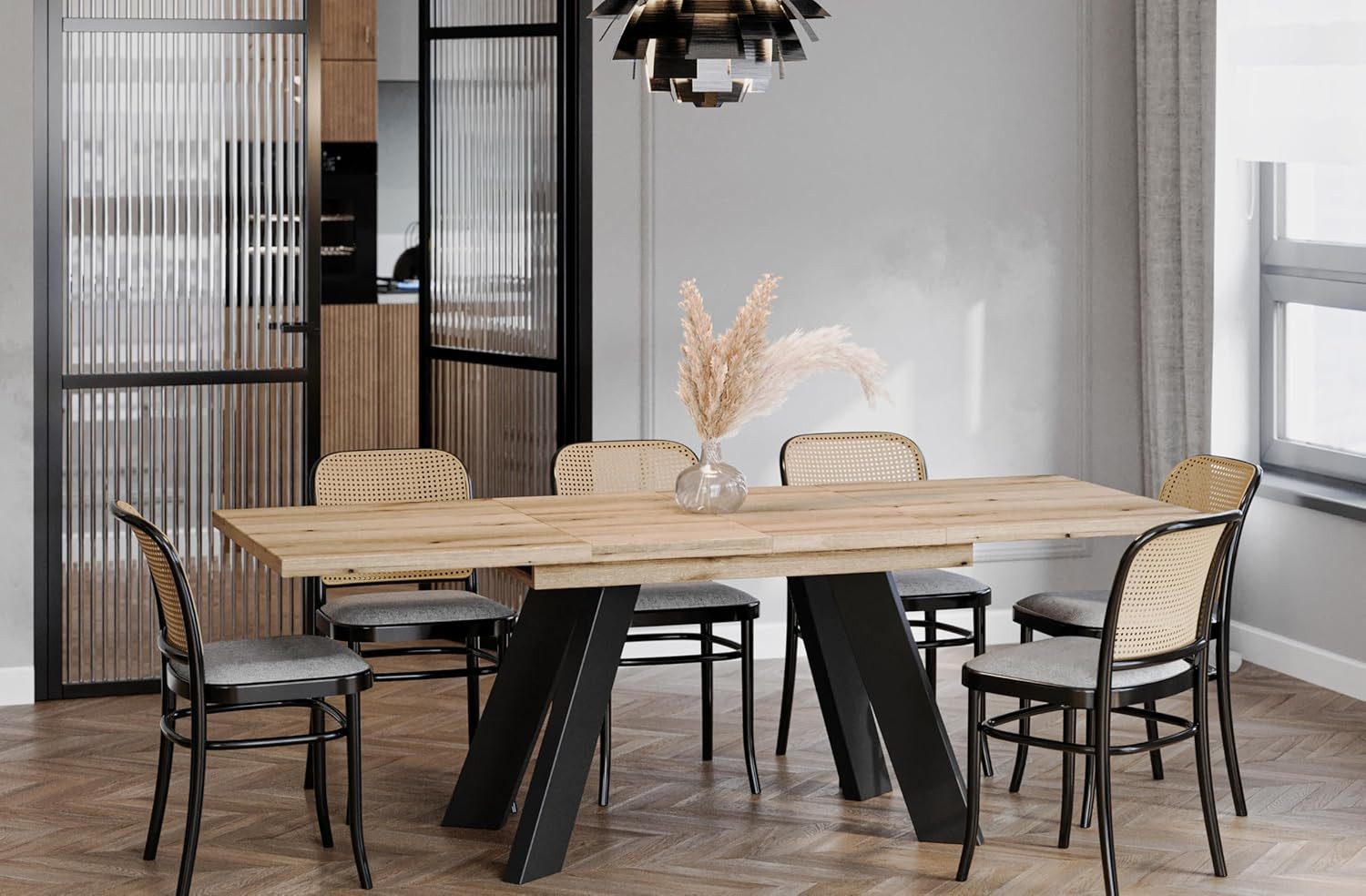 Endo-Moebel Esstisch Como Esstisch 130–210cm ausziehbar für 8 Personen, Tischbeine schwarz