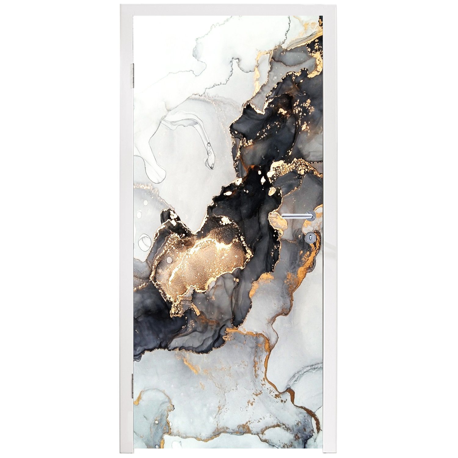 Marmor Matt, 75x205 (1 Weiß - Luxus bedruckt, MuchoWow - für - Tür, Schwarz St), Fototapete cm Gold Abstrakt, Türtapete Türaufkleber, - -