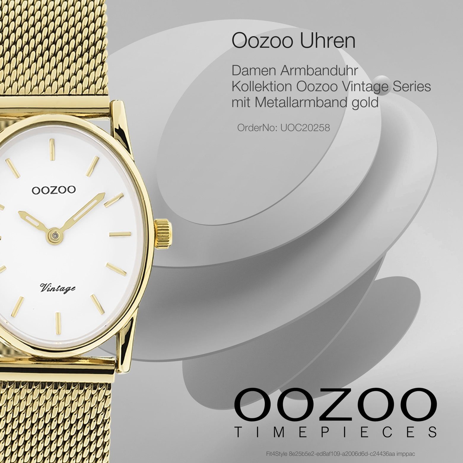 OOZOO Quarzuhr Oozoo Damen Armbanduhr Vintage Series, (Analoguhr), Damenuhr oval, klein (ca. 22,5x28mm) Metall, Mesharmband, Casual-Style