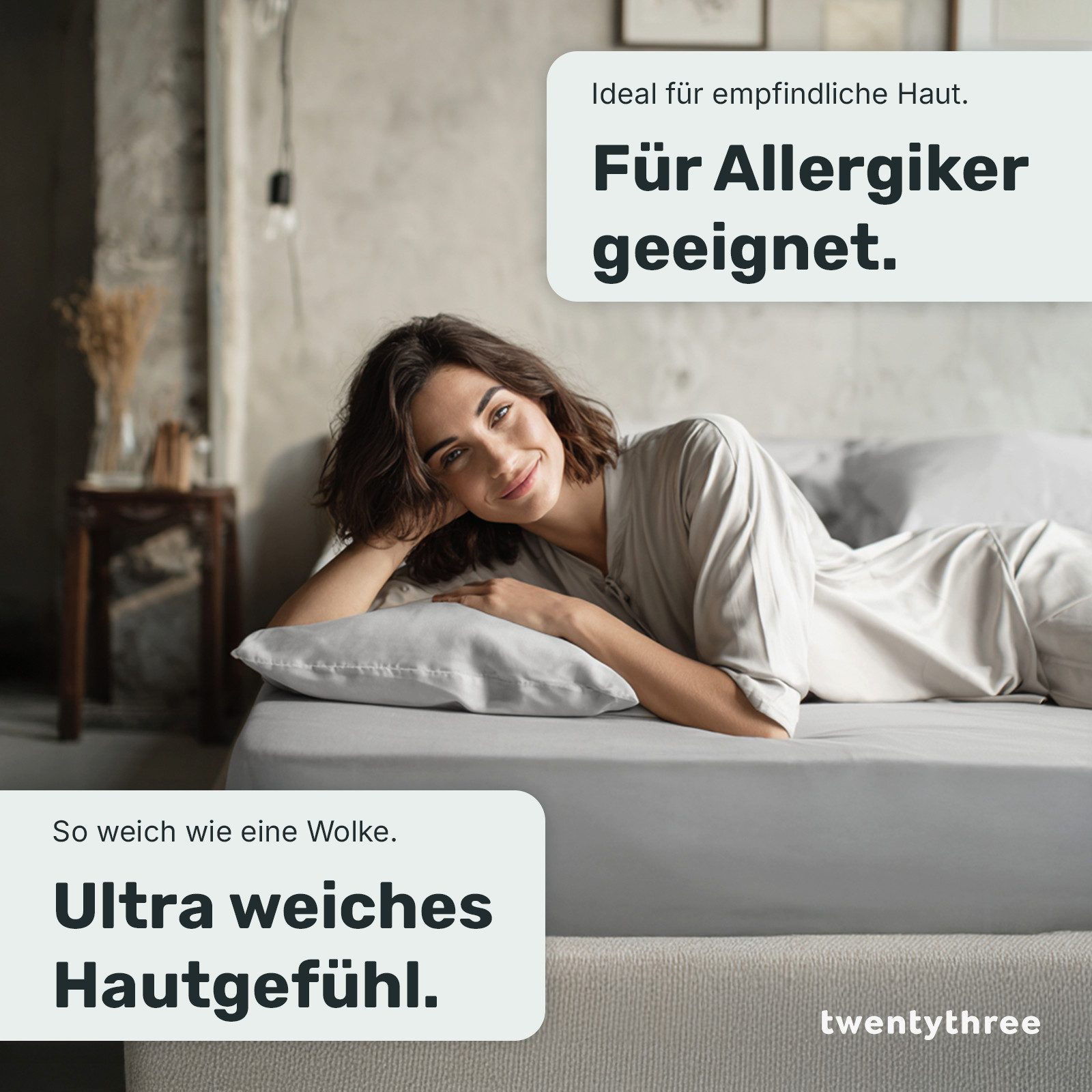 twenty:three® Bettlaken Lyocell Spannbettlaken Light Gray, Lyocell, Atmungsaktiv, Ultraweich, 100% TENCEL™ Lyocell, 90 x 200