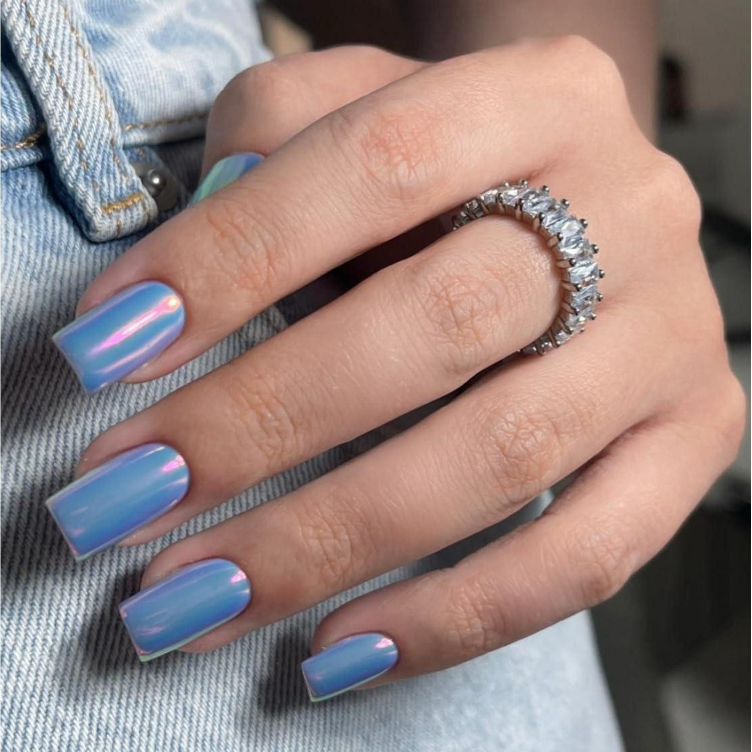 LuxusKollektion Kunstfingernägel Nägel Press On Glitzer Eckig Acryl Kurz 24 Stück Chrome Blau