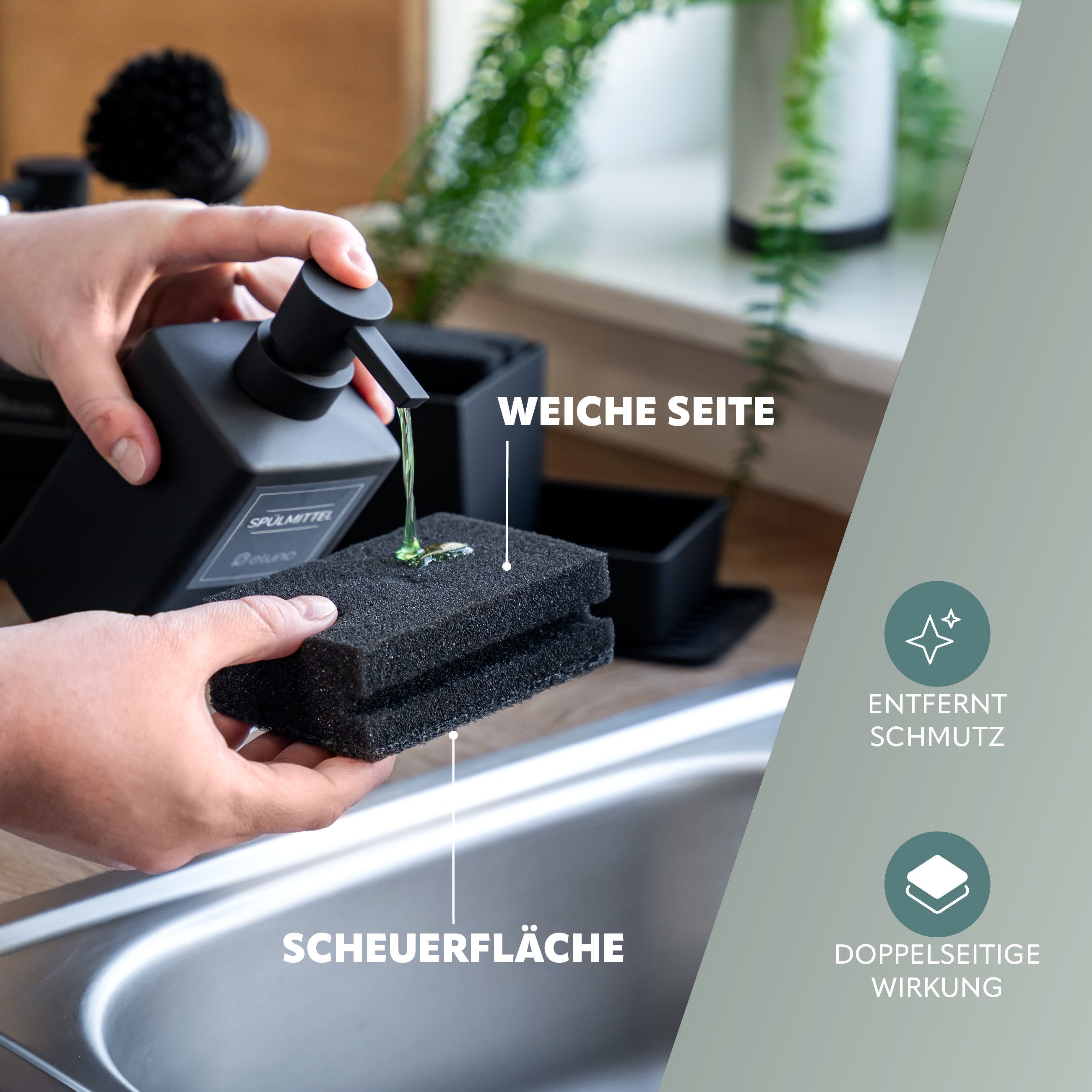 eluno Reinigungsbürste Spülhelfer-Set, Spülbürste und Kombischwamm, (2-tlg) – Bild 5 von 5