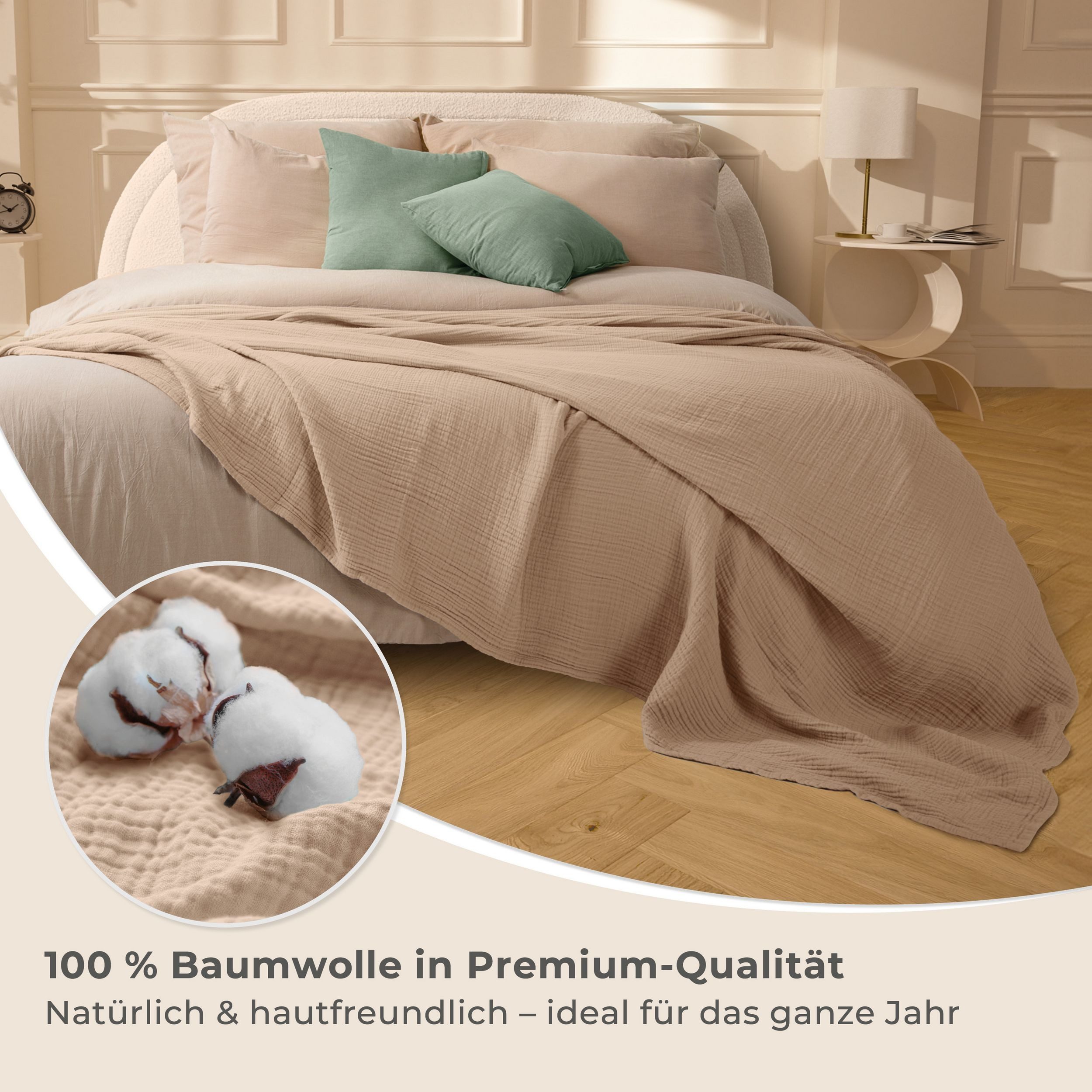 Laynenburg Tagesdecke Musselin aus 100% Baumwolle – Baumwolldecke, Kuscheldecke, Wohndecke als Sommerdecke, Bett-Überwurf, Couch-Überwurf, Sofa-Decke – Bild 4 von 5