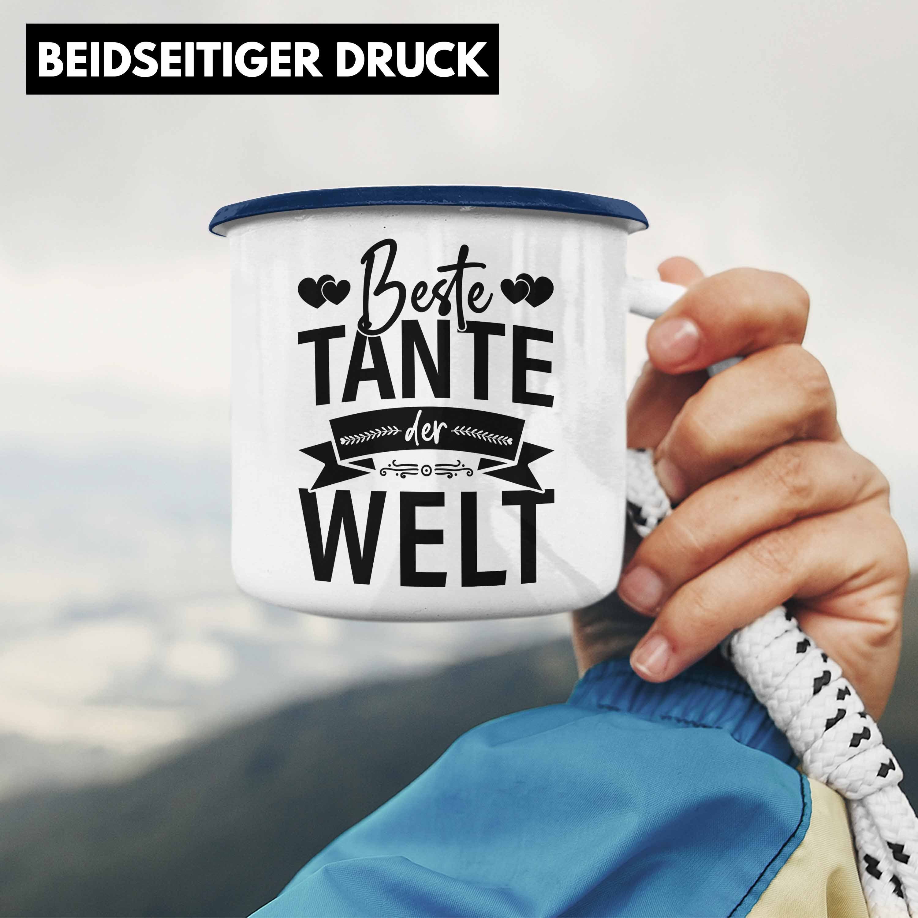 Trendation Thermotasse Trendation - Beste Geschenkidee Tante Lustig Welt Blau Spruch Tasse Der Geschenke Lieblingstante Emaille