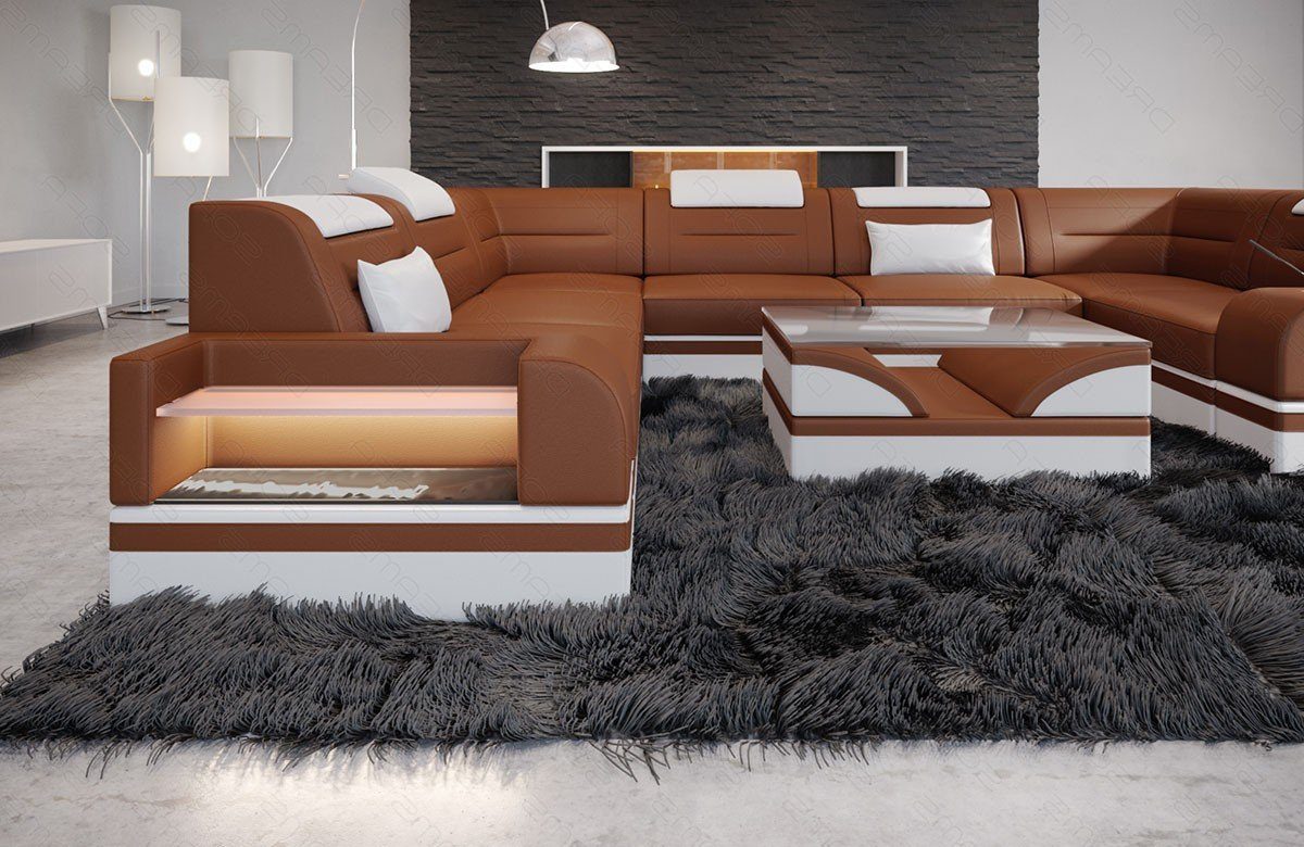 wahlweise U Wohnlandschaft Couch Form Bettfunktion Sofa Ledersofa, Leder Sofa Dreams Trivento mit Designer