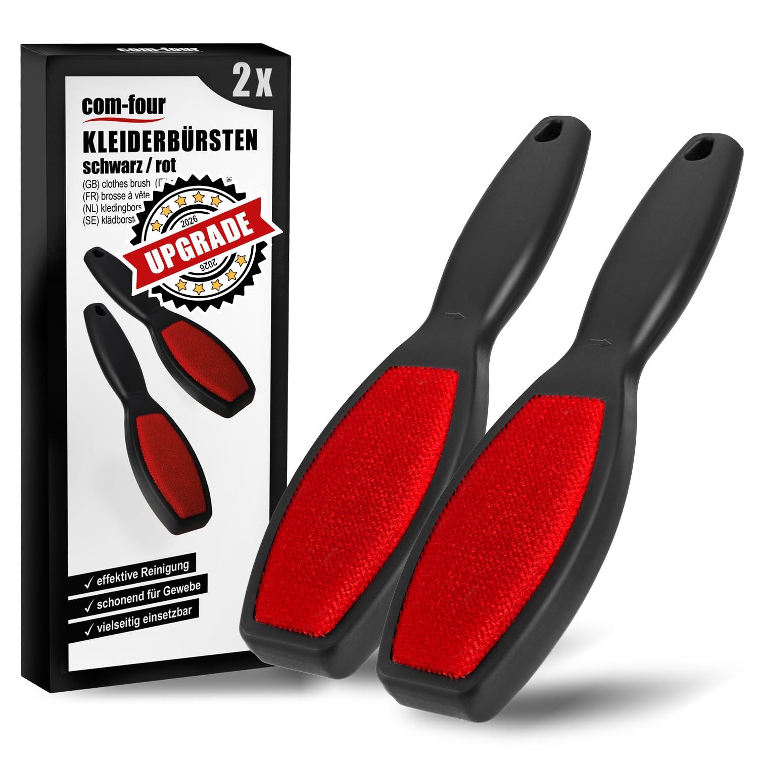 com-four Reinigungsbürste Kleiderbürste - doppelseitige Fusselbürste für Kleidung, (2-tlg), entfernt Flusen, Tierhaare, Staub & Fussel