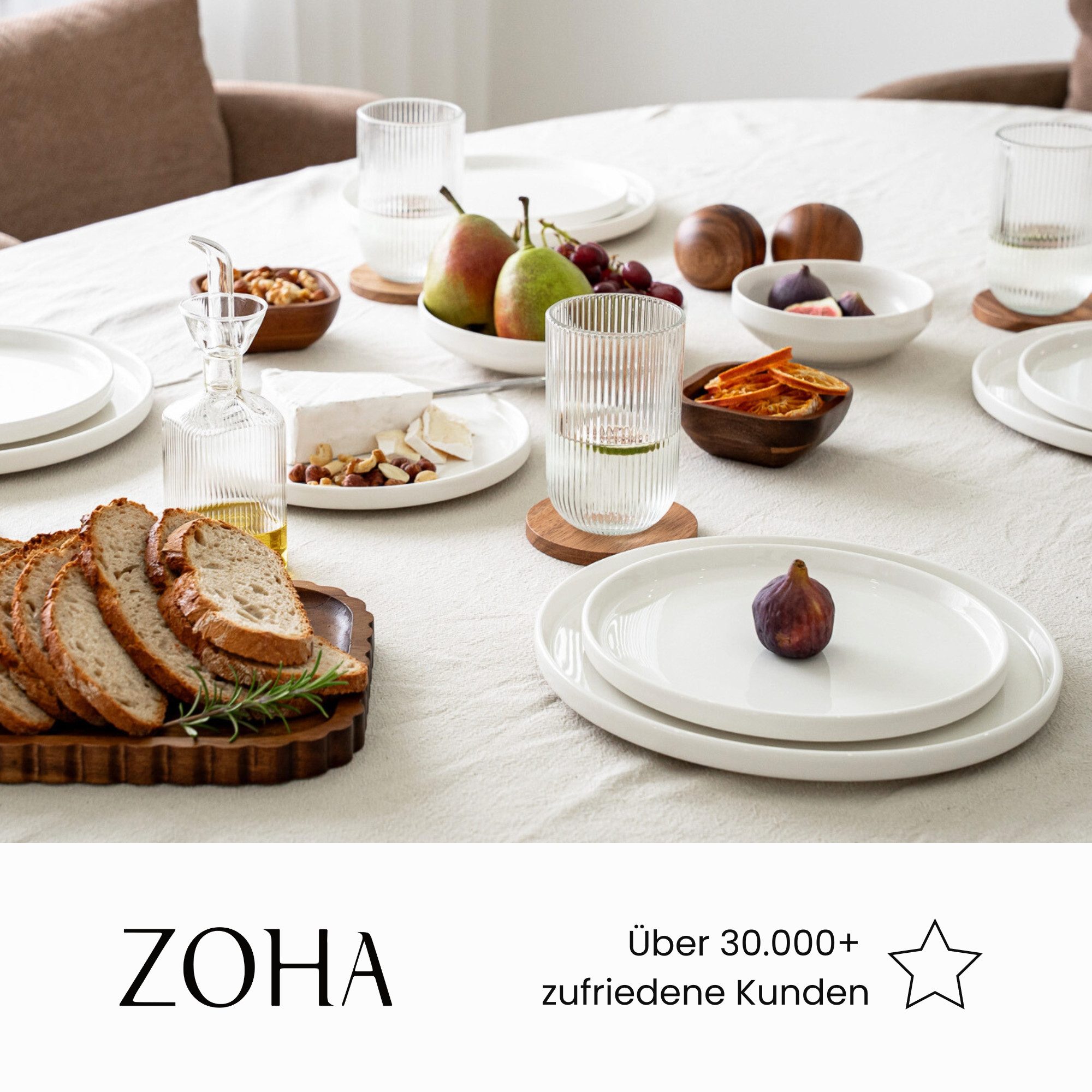Zoha Geschirr-Set Pure Teller Set aus Porzellan in weiß (24-tlg), Porzellan, Spülmaschinengeeignet und Mikrowellengeeignet