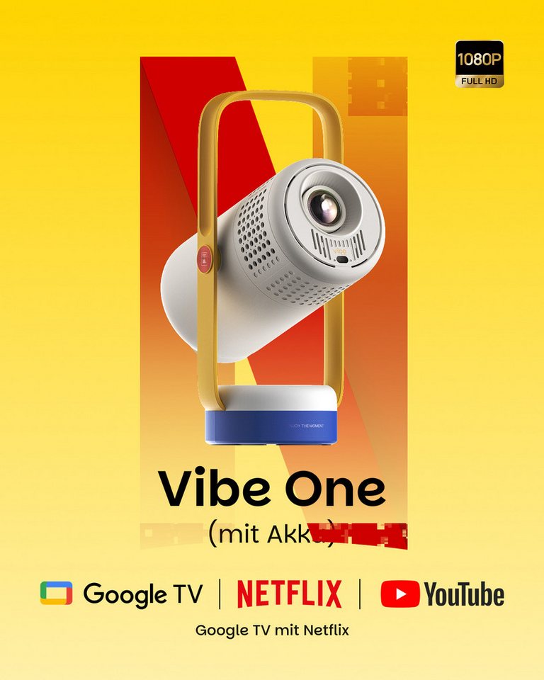 XGIMI XGIMI Vibe One mit Akku 1080p Smarter Tragbarer Beamer, 160° Ständer Portabler Projektor (1920 x1080 (1080P) px, Google TV & Netflix, Sound by JBL, bis zu 1,2 Std. Videowiedergabe) Blue Spark