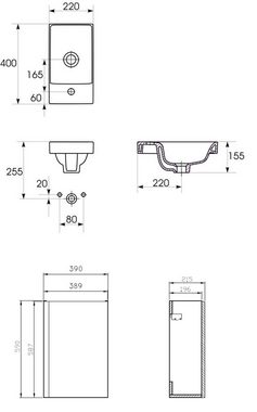 KOLMAN Waschbeckenunterschrank Badmöbel Set MODUO 40 Badezimmerschrank (160x40x34) mit Türen & Keramikwaschbecken