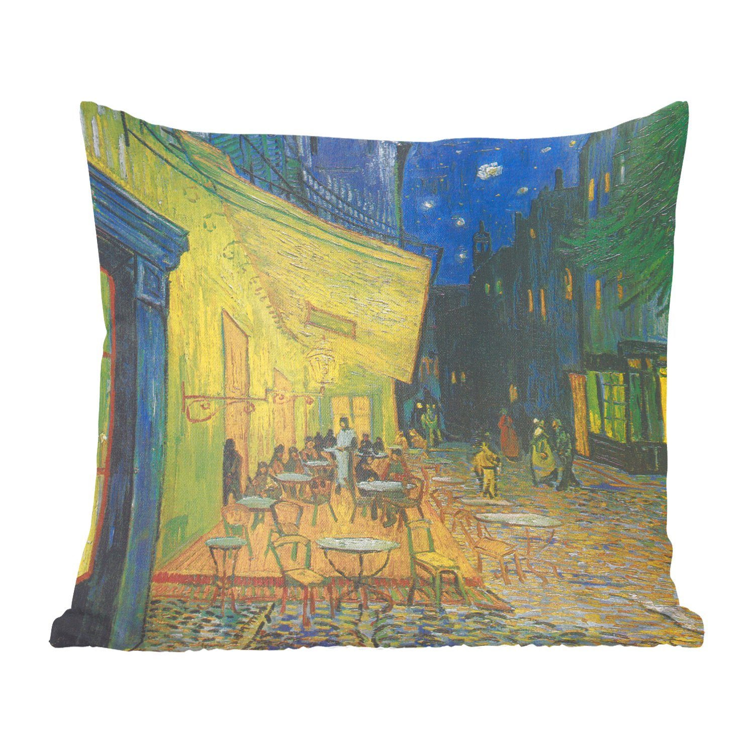 Schlafzimmer, MuchoWow Gogh, Sofakissen mit Wohzimmer, Nacht van für Vincent Deko, Dekokissen - Caféterrasse Zierkissen bei Füllung