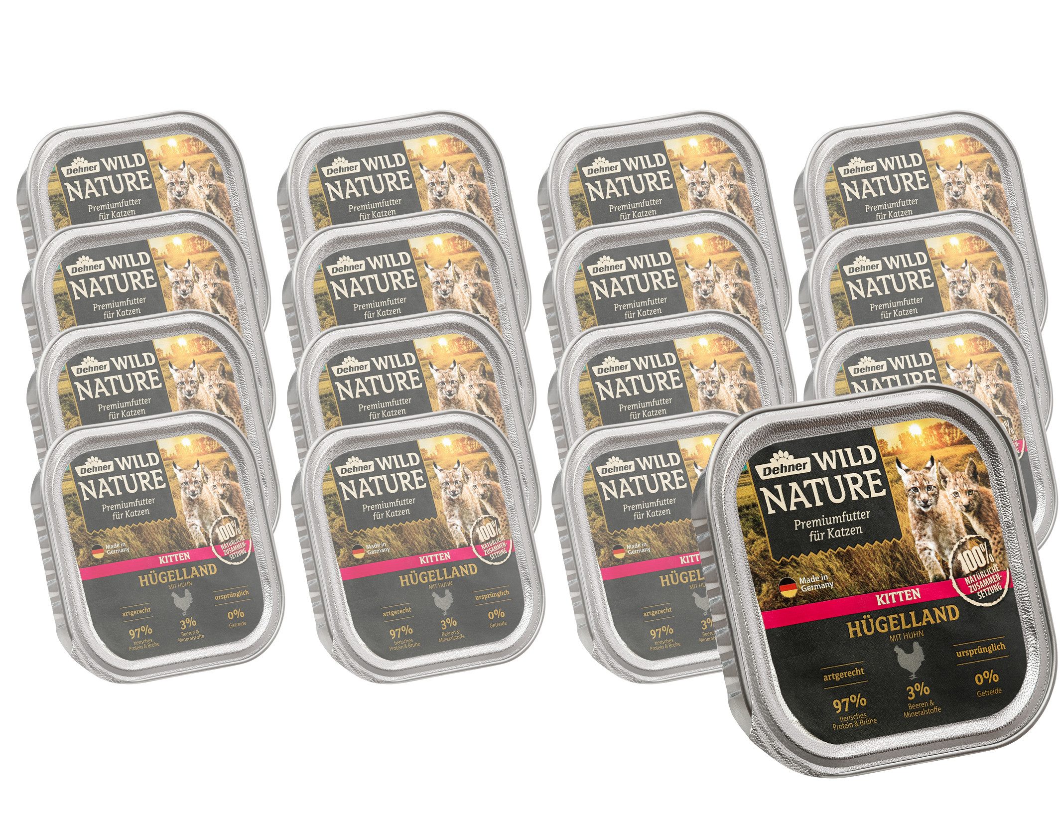Dehner Katzenfutter Kitten Hügelland Huhn 16 x 100 g Huhn, Nassfutter für: Katze
